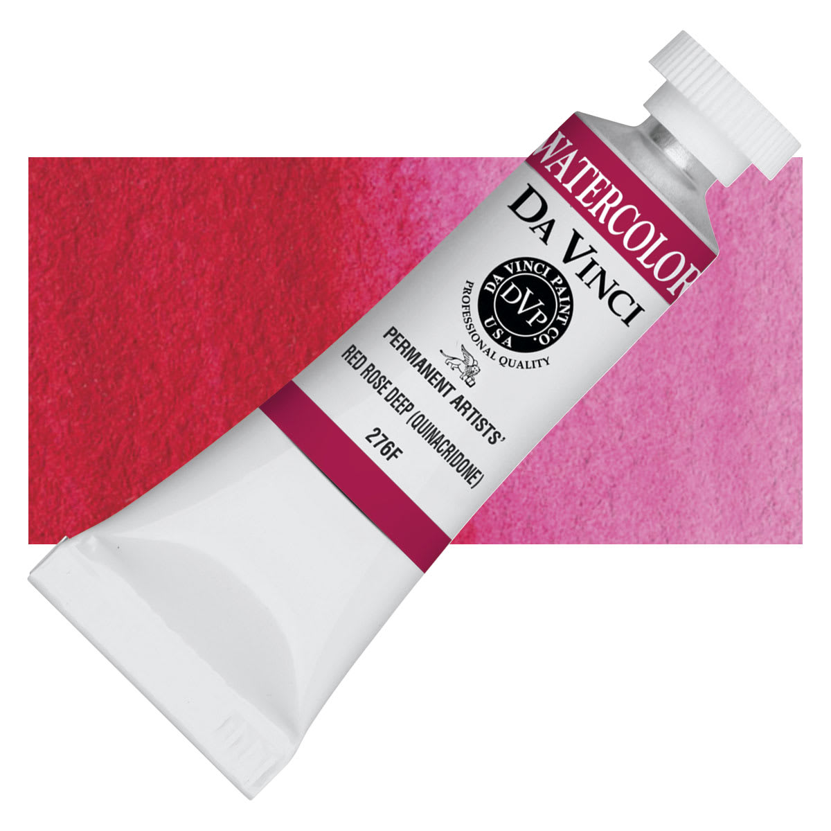 Da Vinci Artists' Permanent Watercolor - Quinacridone Rose Red Deep, 15 ml tube and swatch
