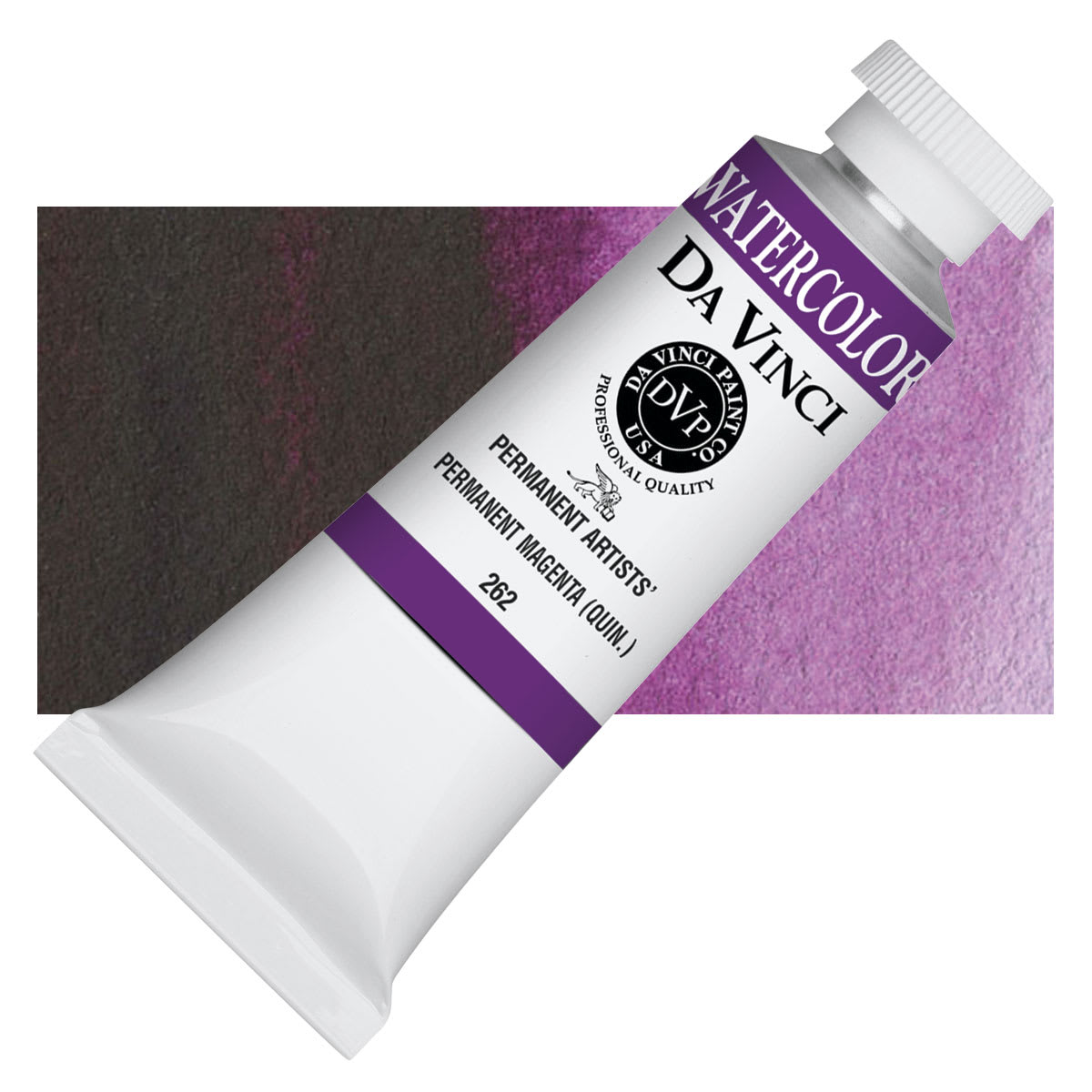 Da Vinci Artists' Permanent Watercolor - Quinacridone Permanent Magenta, 37 ml tube and swatch Da Vinci Artists' Permanent Watercolor - Quinacridone Permanent Magenta, 37 ml tube and swatch