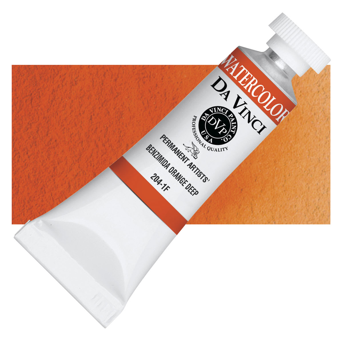Da Vinci Artists' Permanent Watercolor - Benzimida Orange Deep, 15 ml tube and swatch