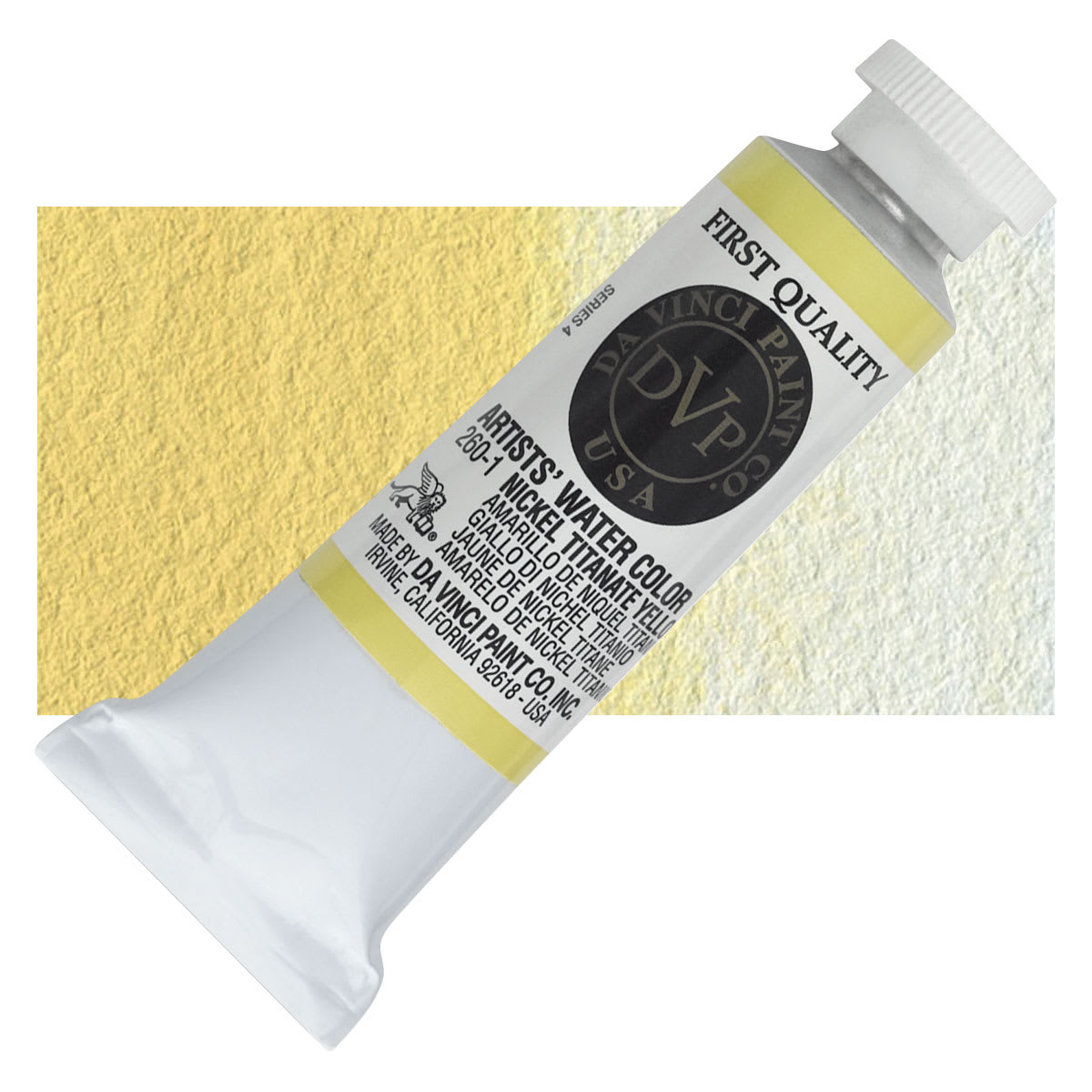 Da Vinci Artists' Permanent Watercolor - Nickel Titanate Yellow, 37 ml tube and swatch