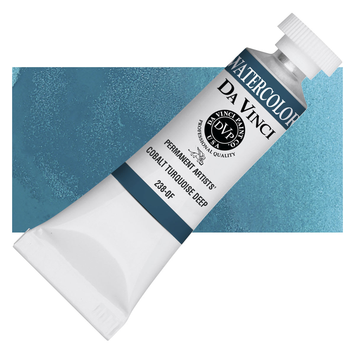 Da Vinci Artists' Permanent Watercolor - Cobalt Turquoise Deep, 15 ml tube and swatch