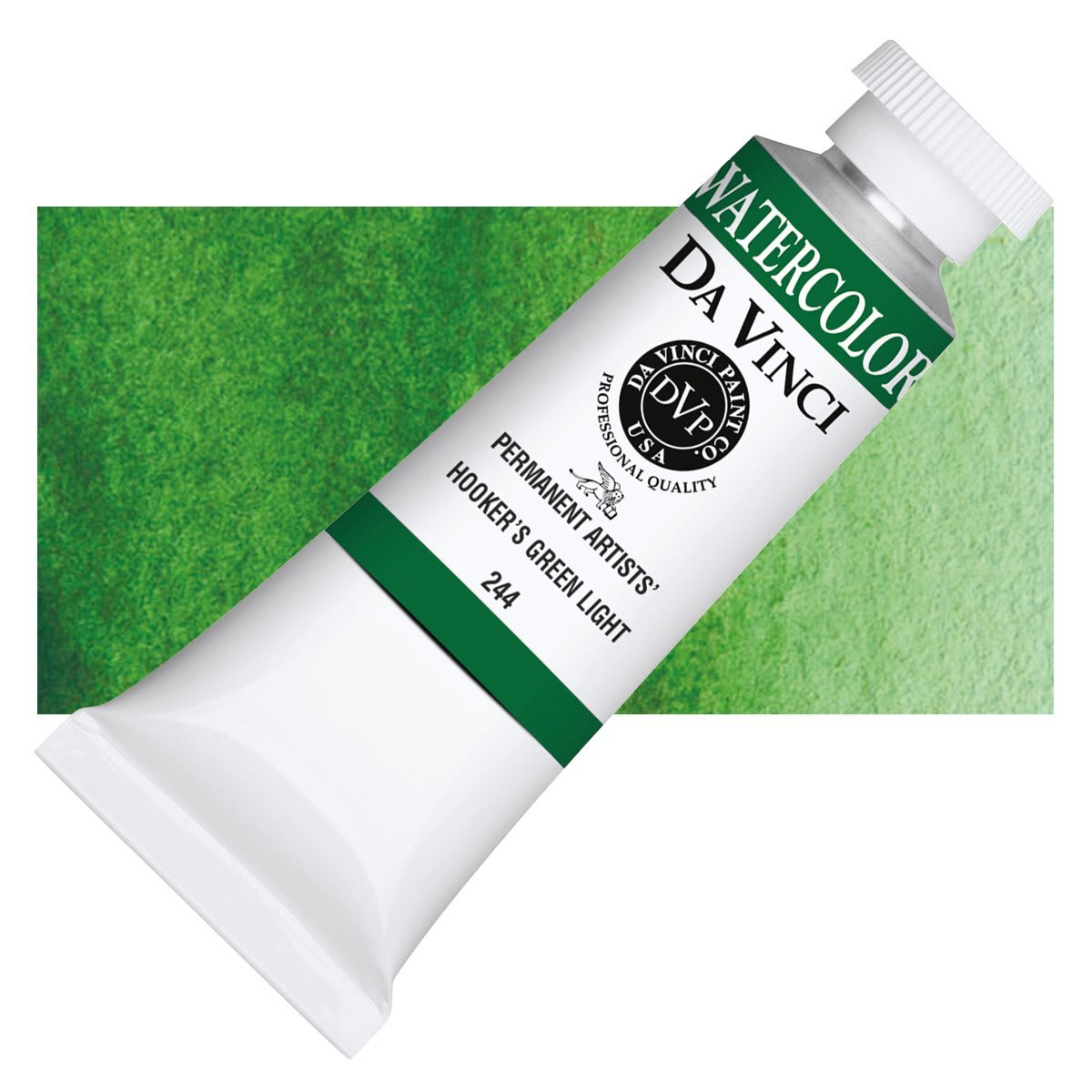 Da Vinci Artists' Permanent Watercolor - Hooker's Green Light, 37 ml tube and swatch