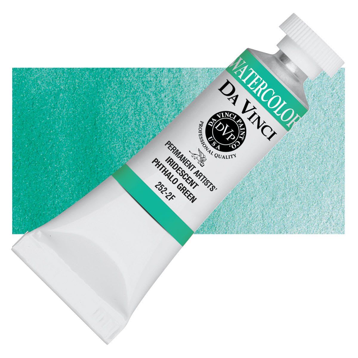 Da Vinci Artists' Permanent Watercolor - Iridescent Phthalo Green, 15 ml tube and swatch