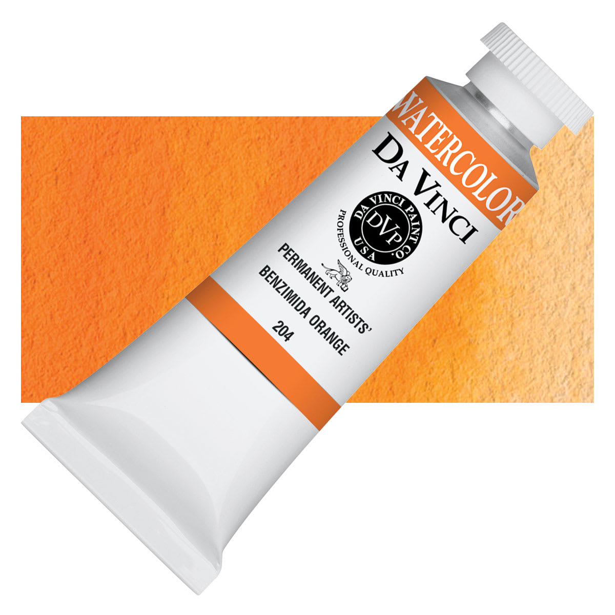 Da Vinci Artists' Permanent Watercolor - Benzimida Orange, 37 ml tube and swatch