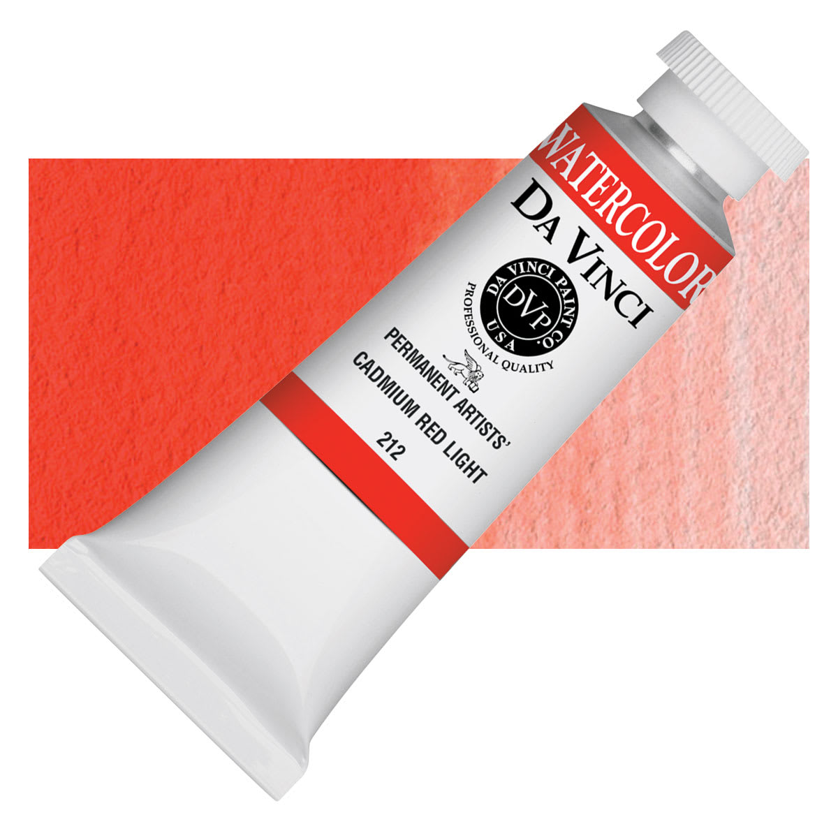 Da Vinci Artists' Permanent Watercolor - Cadmium Red Light, 37 ml tube and swatch Da Vinci Artists' Permanent Watercolor - Cadmium Red Light, 37 ml tube and swatch