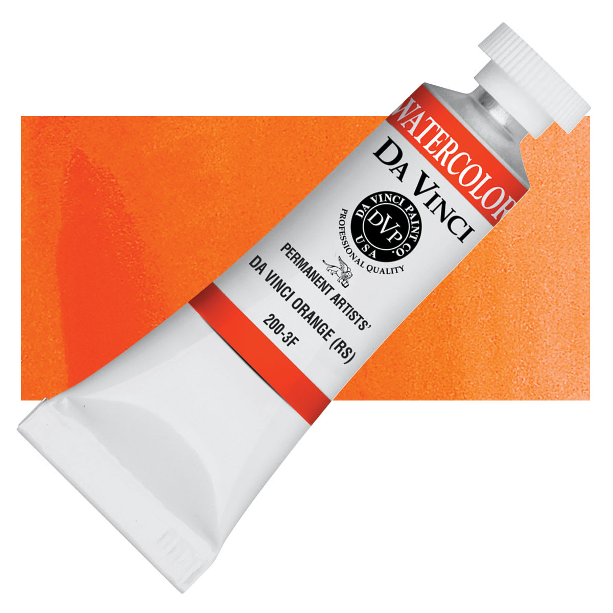 Da Vinci Artists' Permanent Watercolor - Da Vinci Orange, 15 ml tube and swatch