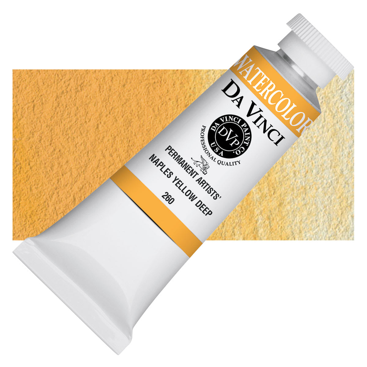 Da Vinci Artists' Permanent Watercolor - Naples Yellow Deep, 37 ml tube and swatch