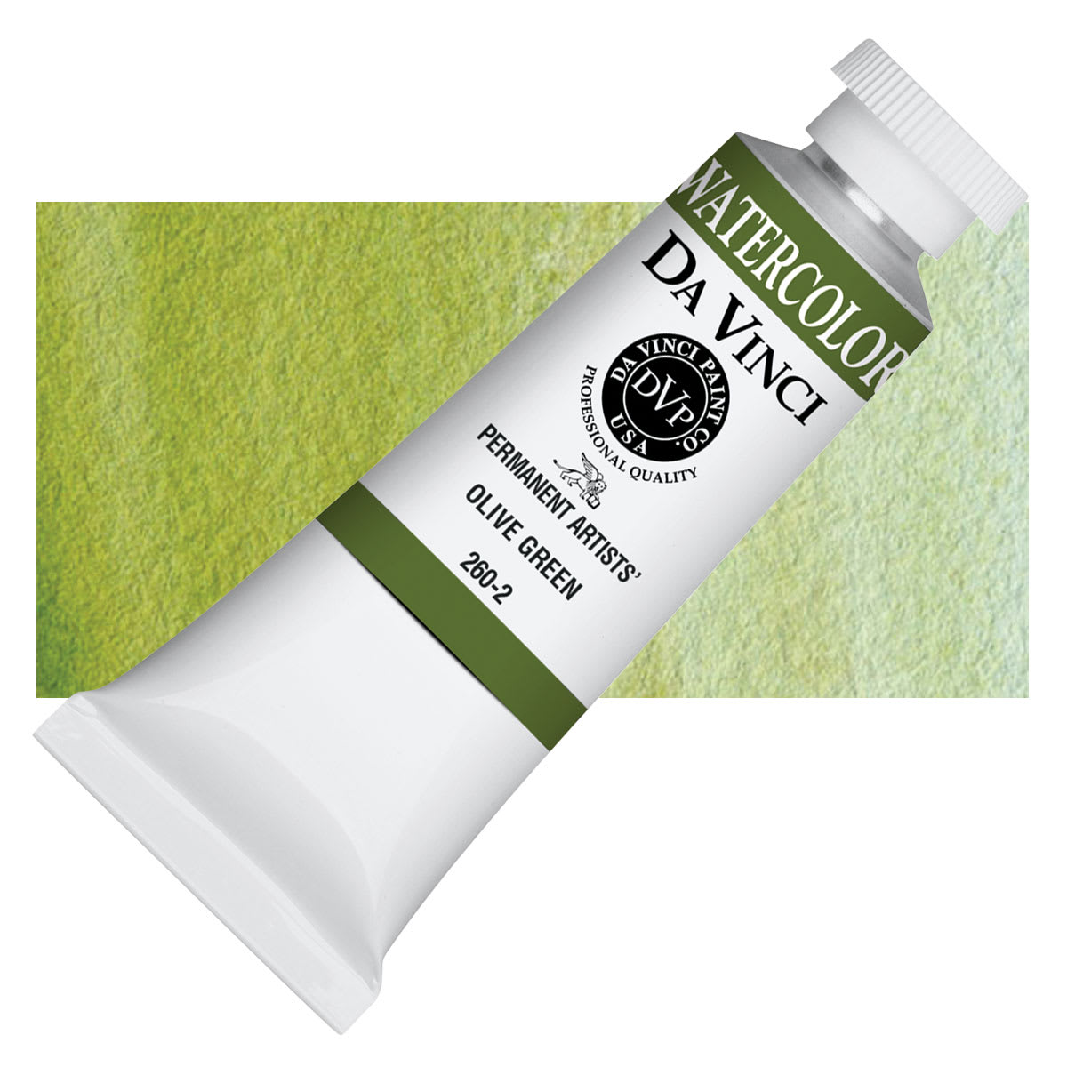 Da Vinci Artists' Permanent Watercolor - Olive Green, 37 ml tube and swatch
