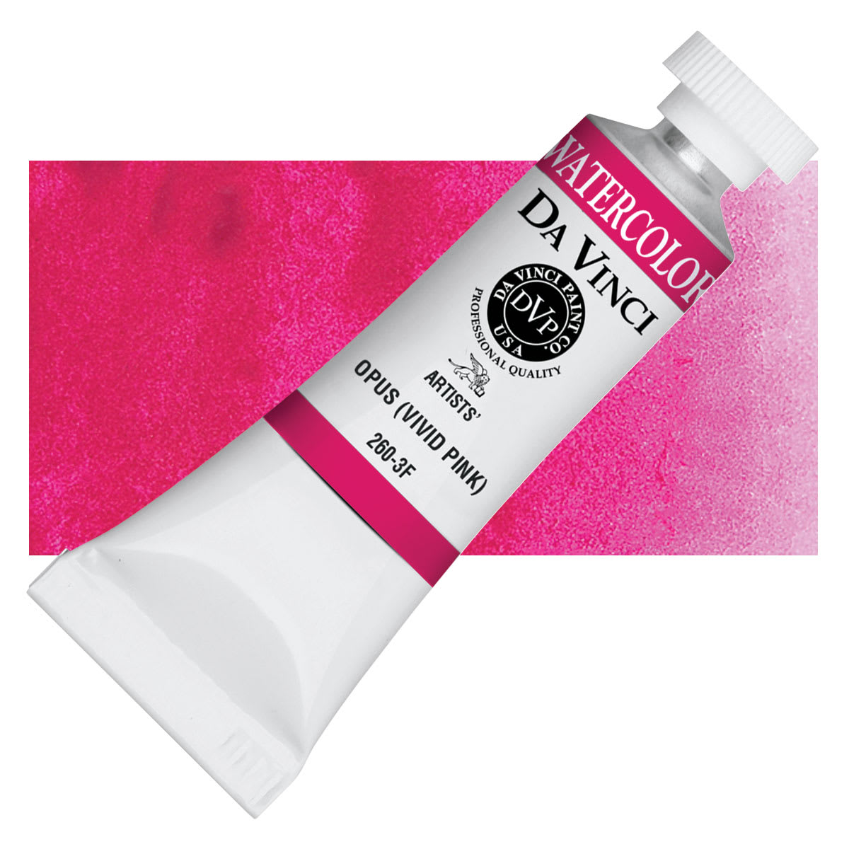 Da Vinci Artists' Permanent Watercolor - Opus (Vivid Pink), 15 ml tube and swatch