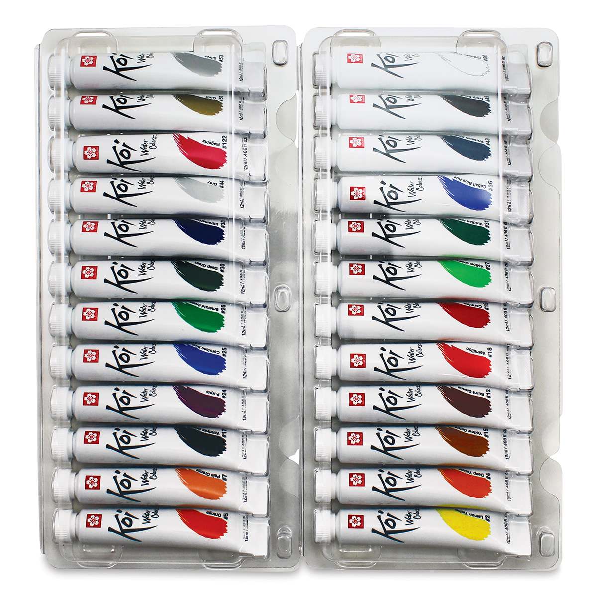 Sakura Koi Watercolor - Set of 24, Assorted Colors, 12 ml, Tubes (Tubes in tray)
