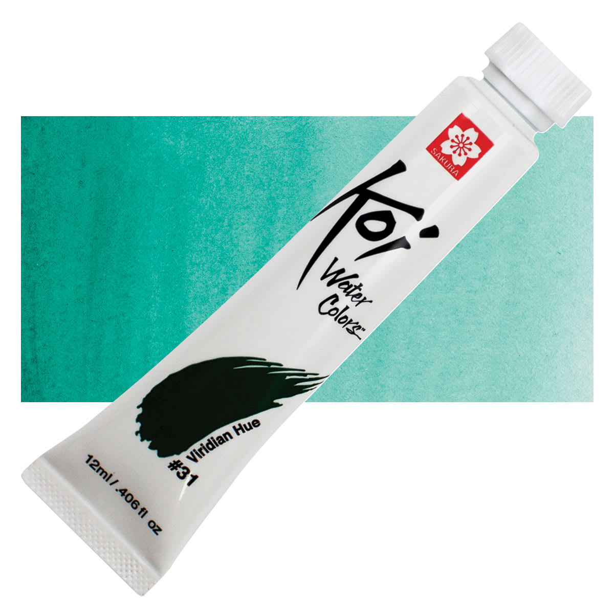 Sakura Koi Watercolor - Viridian Hue, 12 ml Tube and swatch