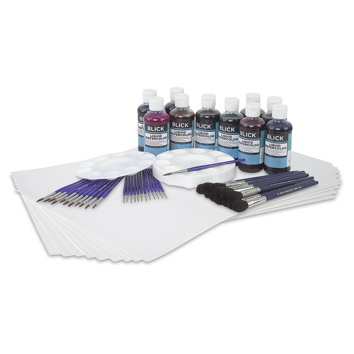 Blick Liquid Watercolors - Painting Class Kit, Set of 10 Assorted Colors, 8 oz Bottles Kit contents Blick Liquid Watercolors - Painting Class Kit, Set of 10 Assorted Colors, 8 oz Bottles Kit contents