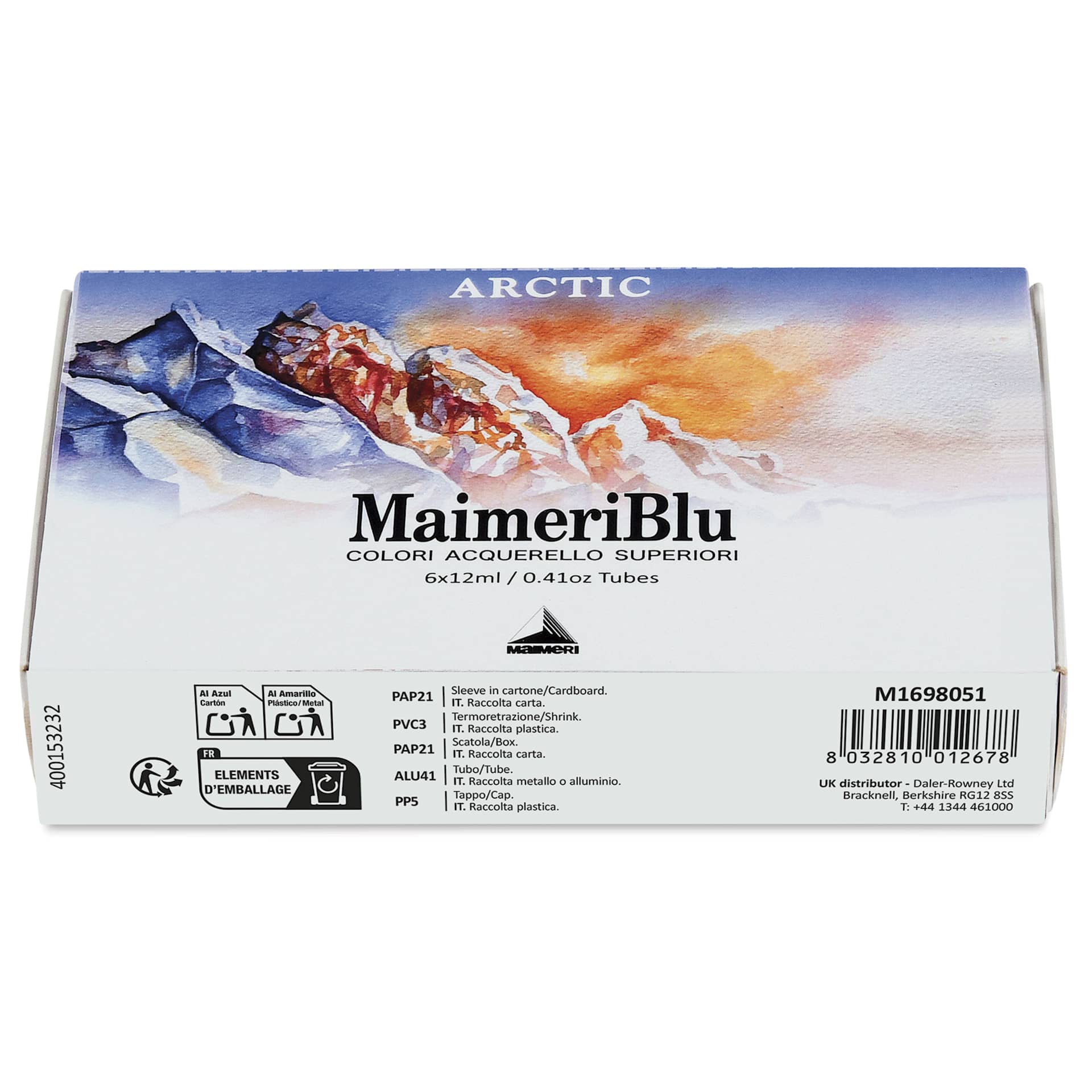 Maimeri Blu Artist Watercolor - Set of 6, Arctic side view of package