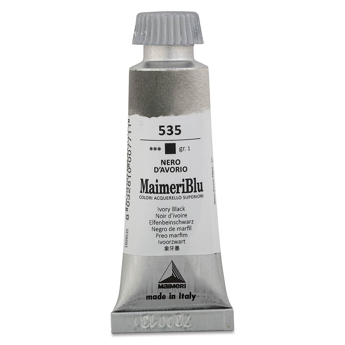 Maimeri Blu Artist Watercolor - Ivory Black, 12 ml Tube