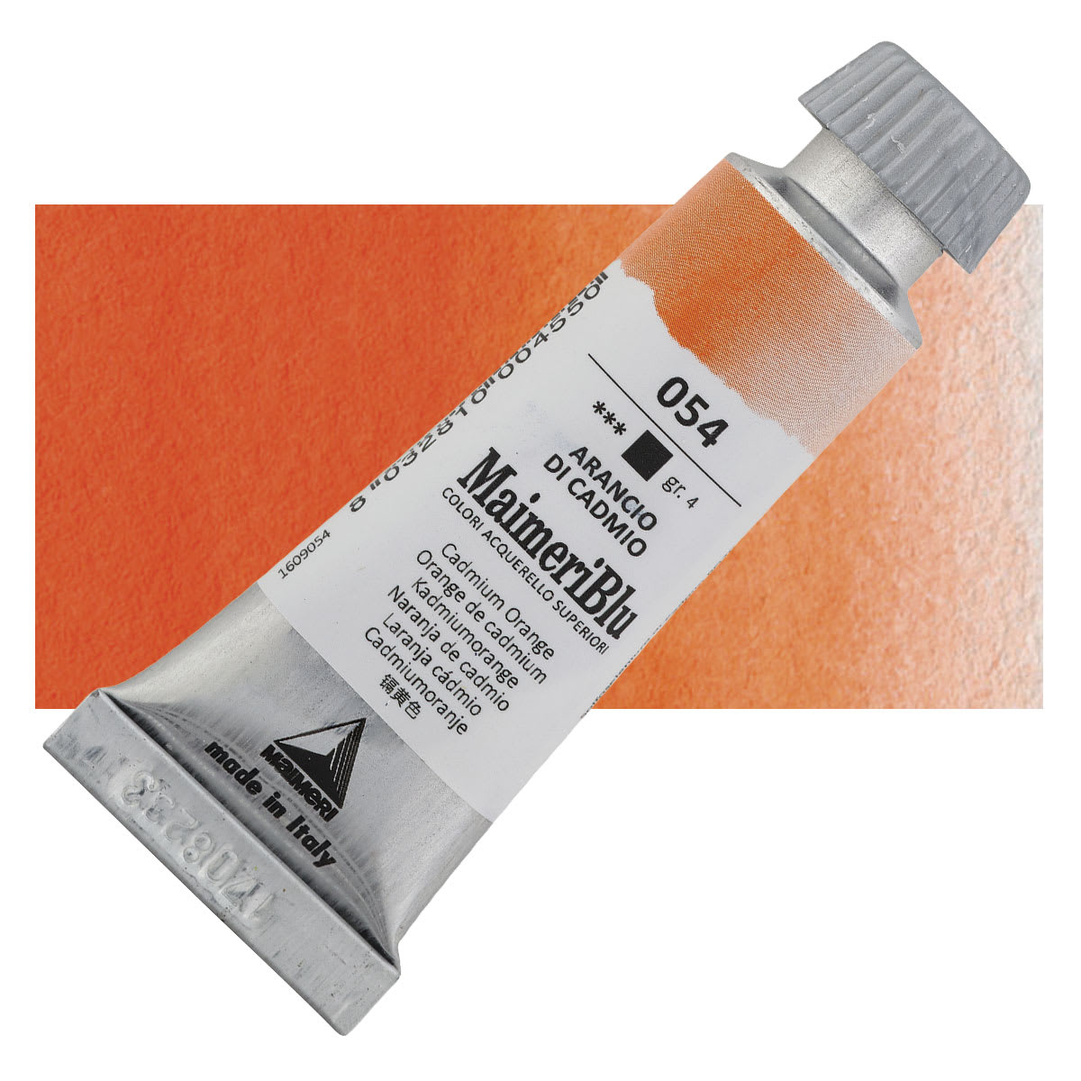 Maimeri Blu Artist Watercolor - Cadmium Orange, 12 ml Tube and swatch Maimeri Blu Artist Watercolor - Cadmium Orange, 12 ml Tube and swatch