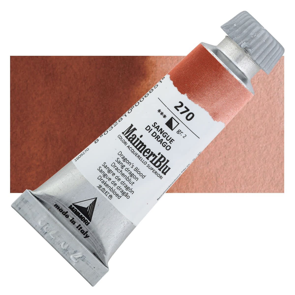 Maimeri Blu Artist Watercolor - Dragon's Blood, 12 ml Tube and swatch