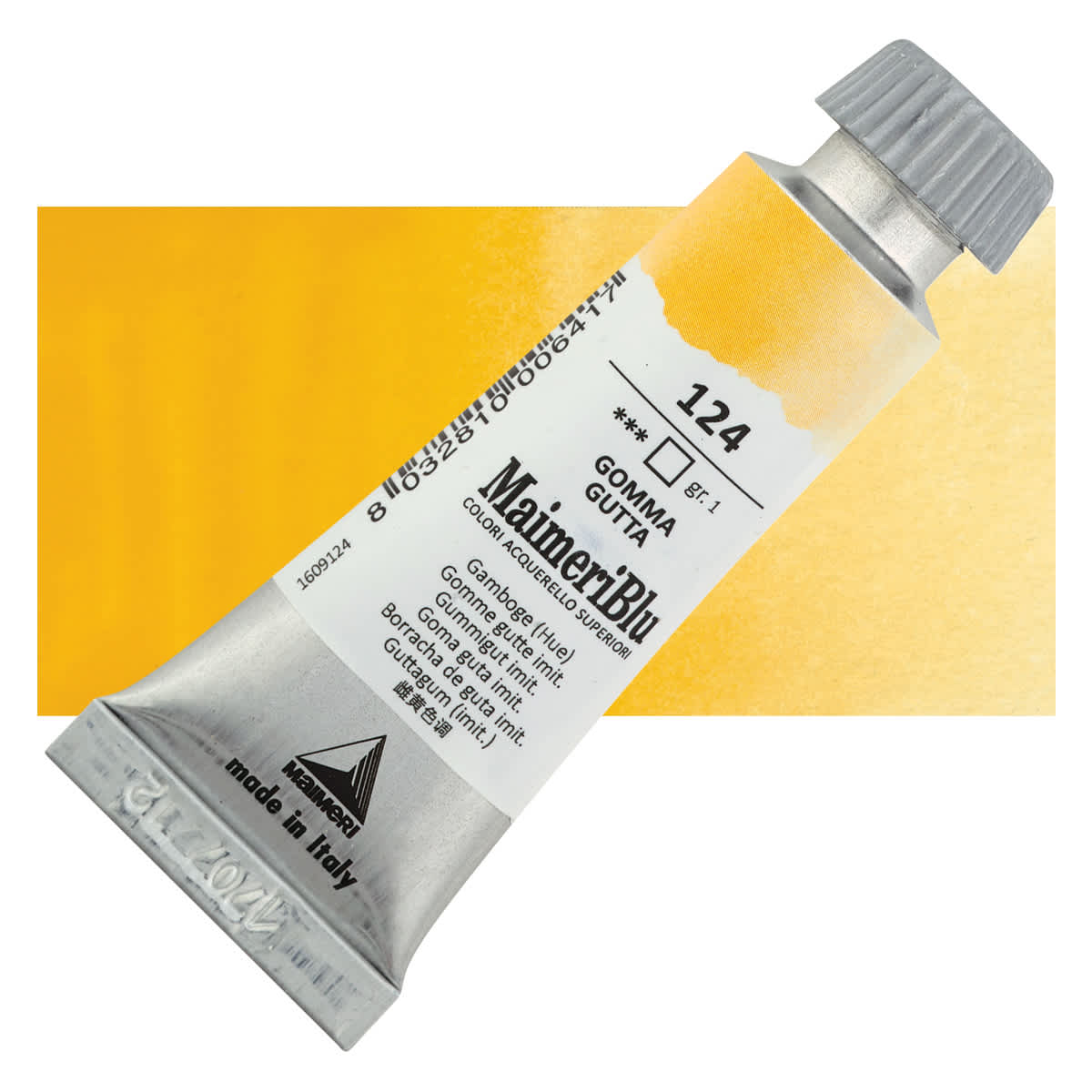 Maimeri Blu Artist Watercolor - Gamboge (Hue), 12 ml Tube and swatch