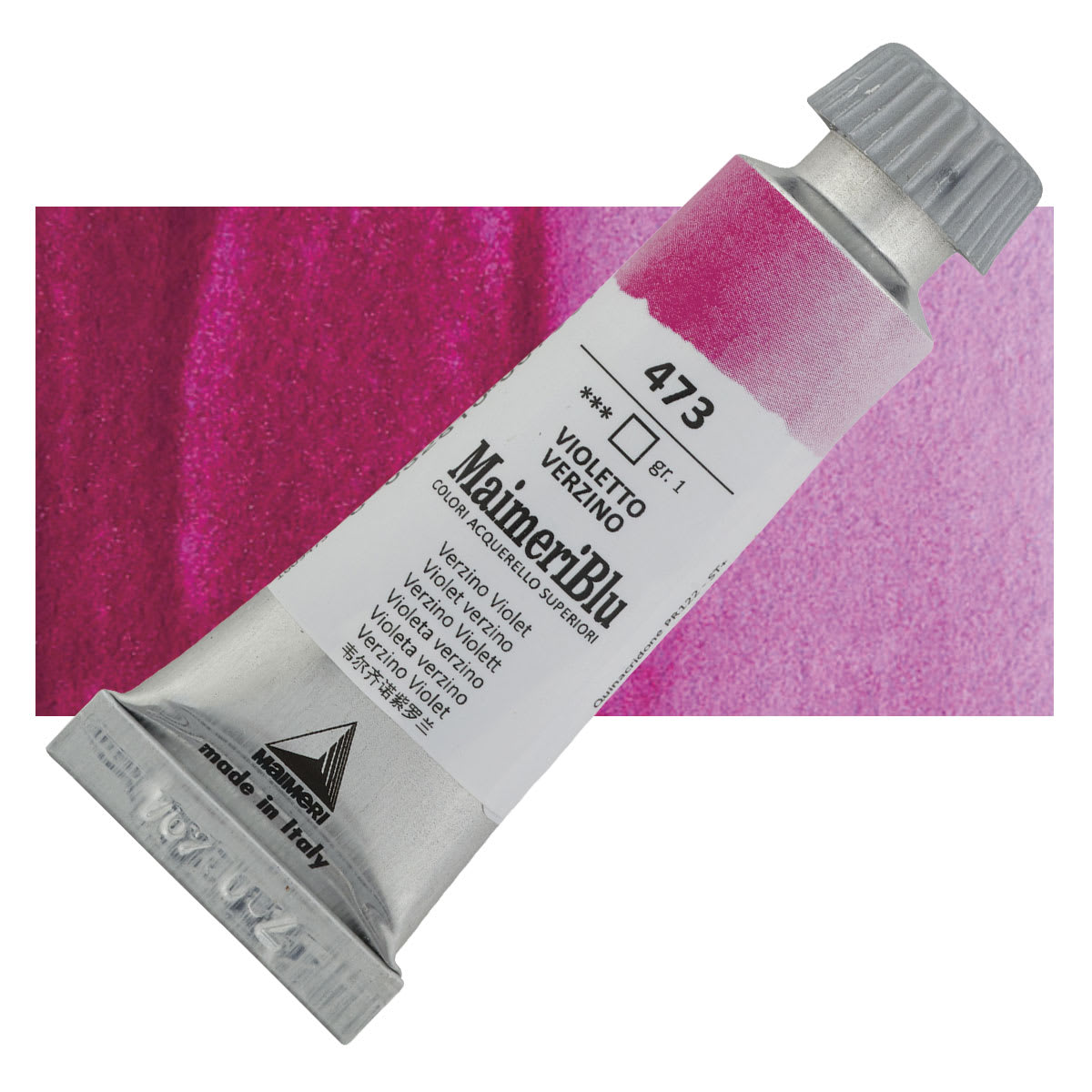Maimeri Blu Artist Watercolor - Verzino Violet, 12 ml Tube and swatch
