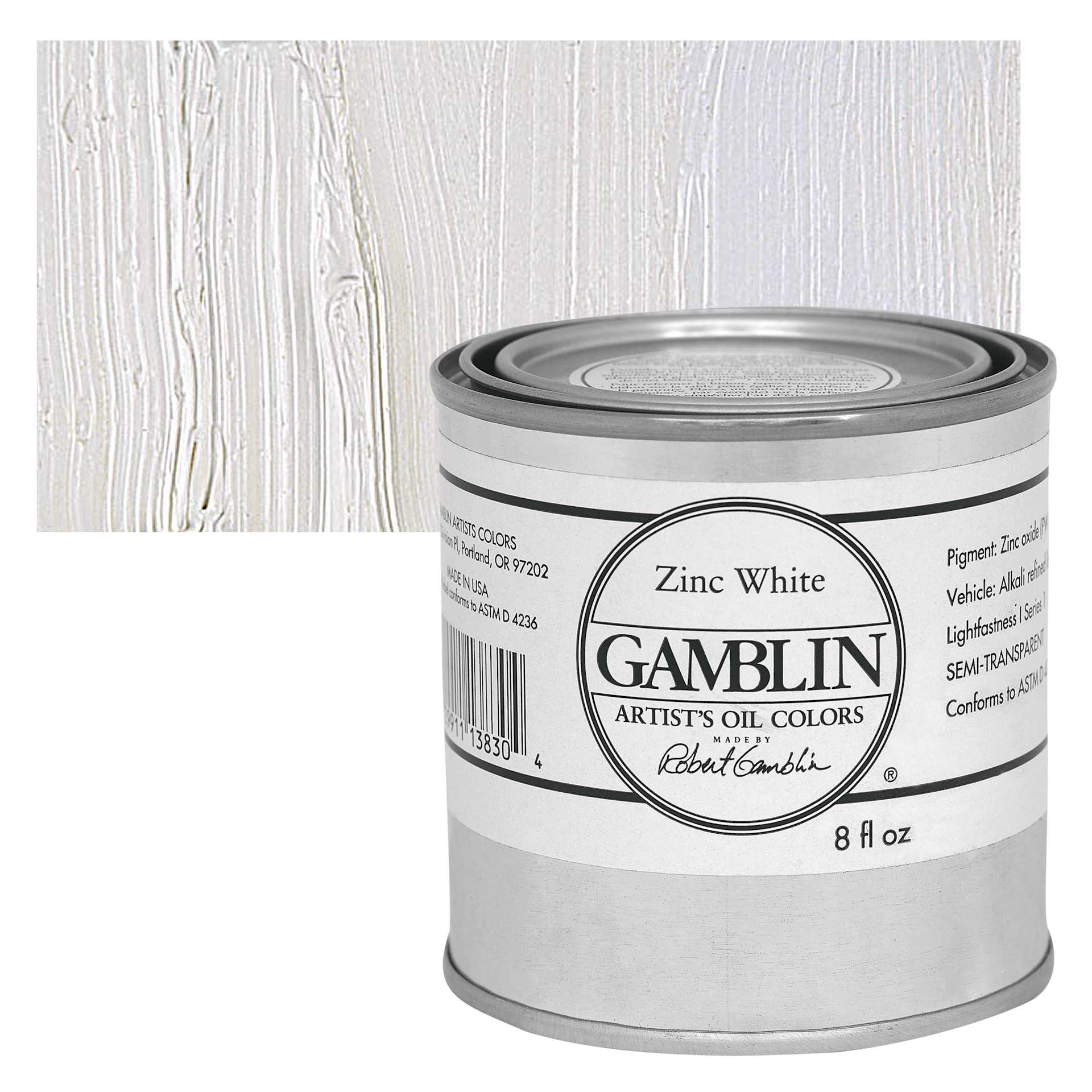 Gamblin Artist's Oil Color - Zinc White, 8 oz Can and swatch