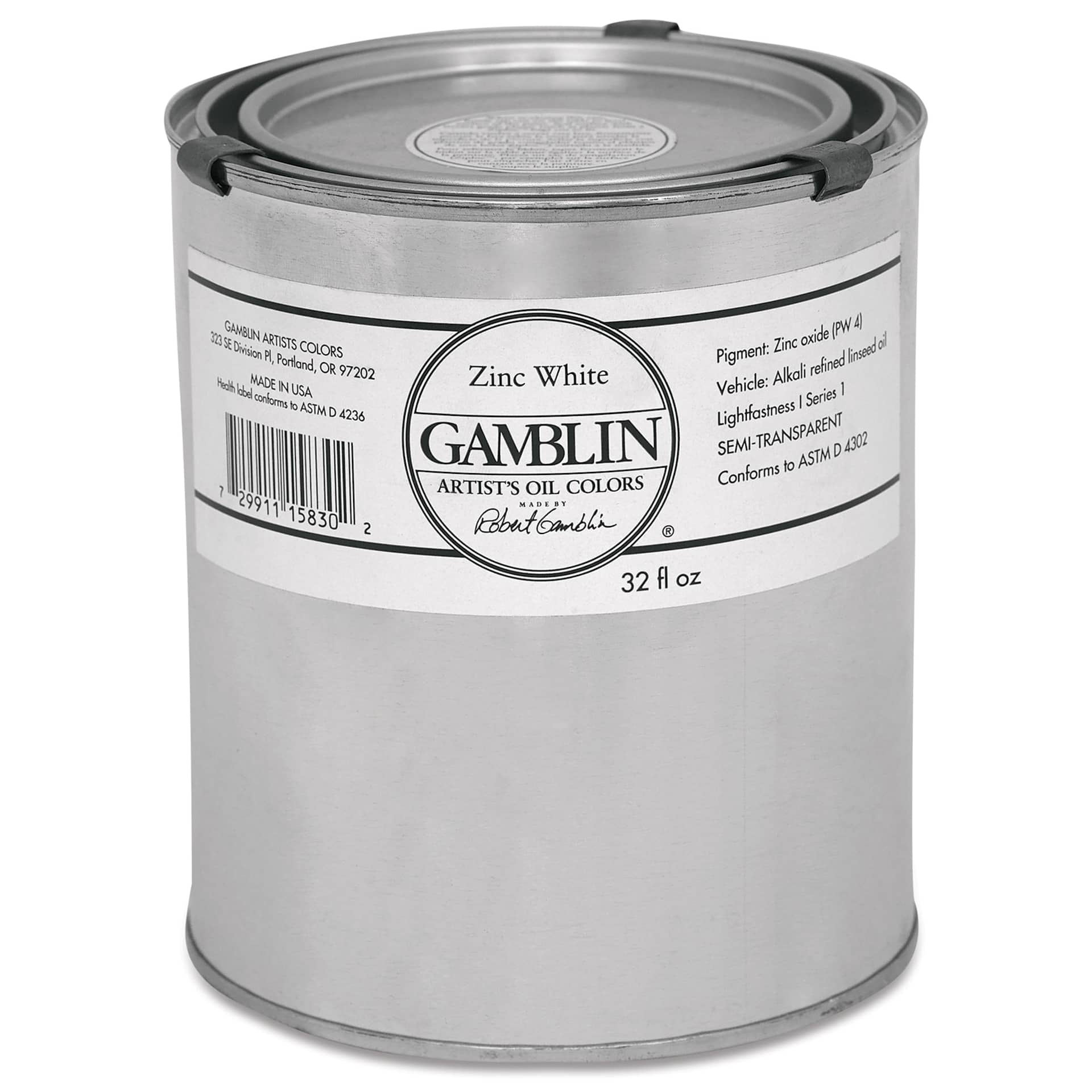 Gamblin Artist's Oil Color - Zinc White, 32 oz Can