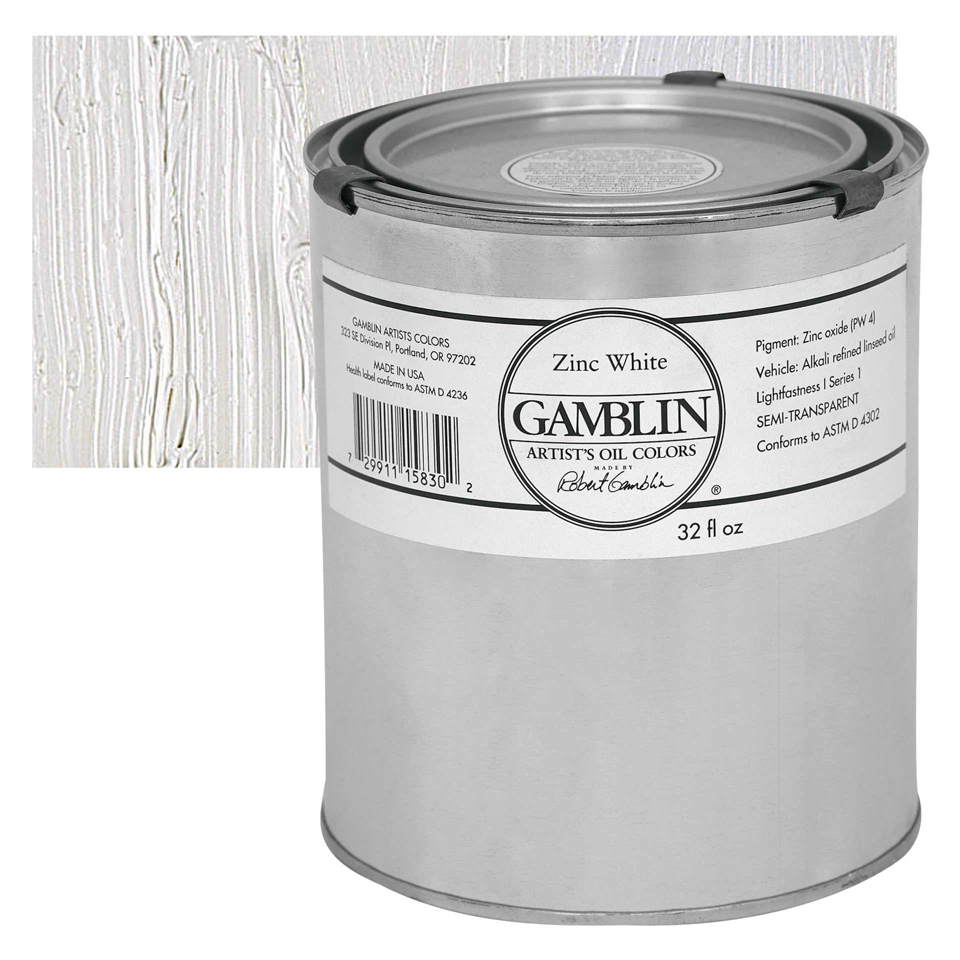 Gamblin Artist's Oil Color - Zinc White, 32 oz Can and swatch