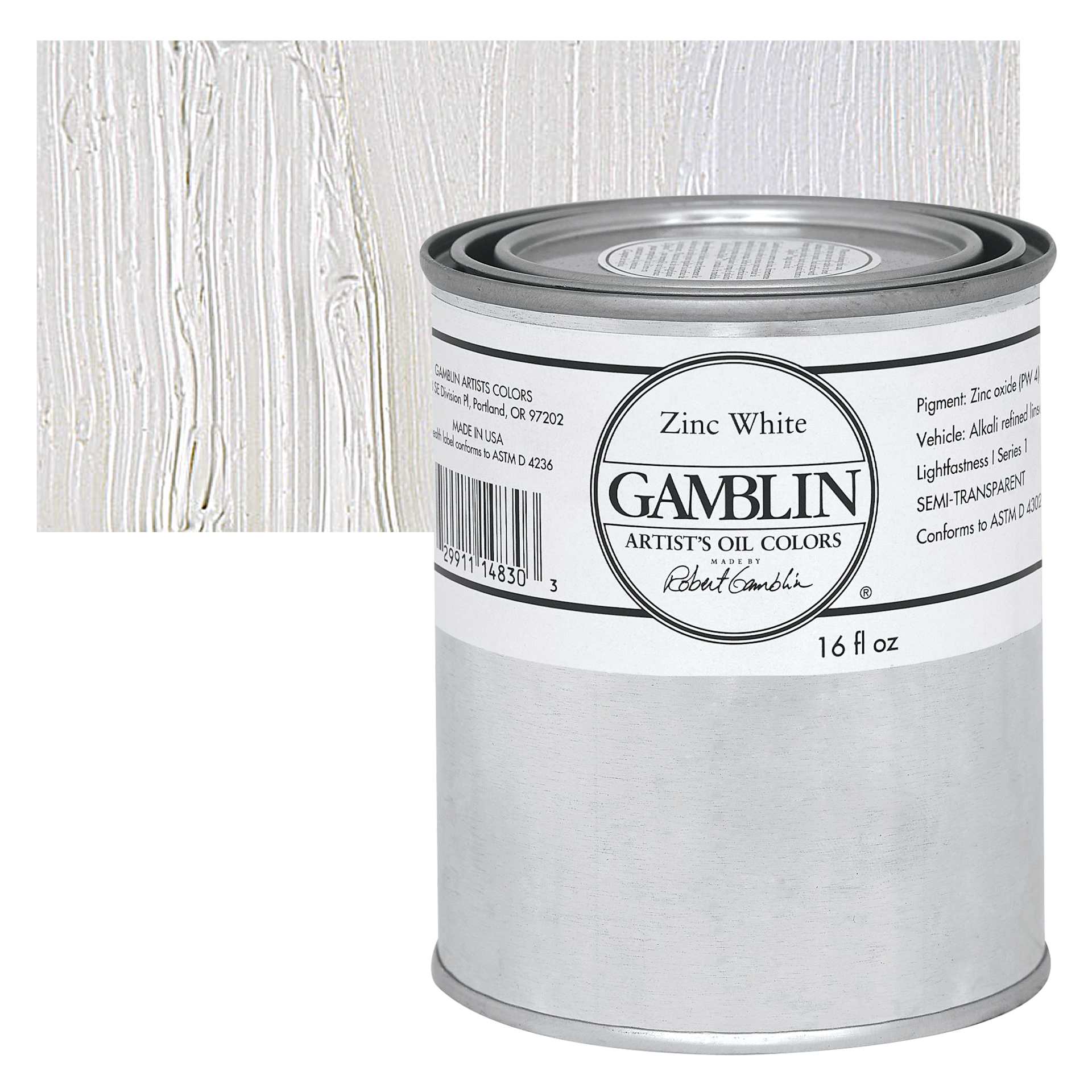 Gamblin Artist's Oil Color - Zinc White, 16 oz Can and swatch