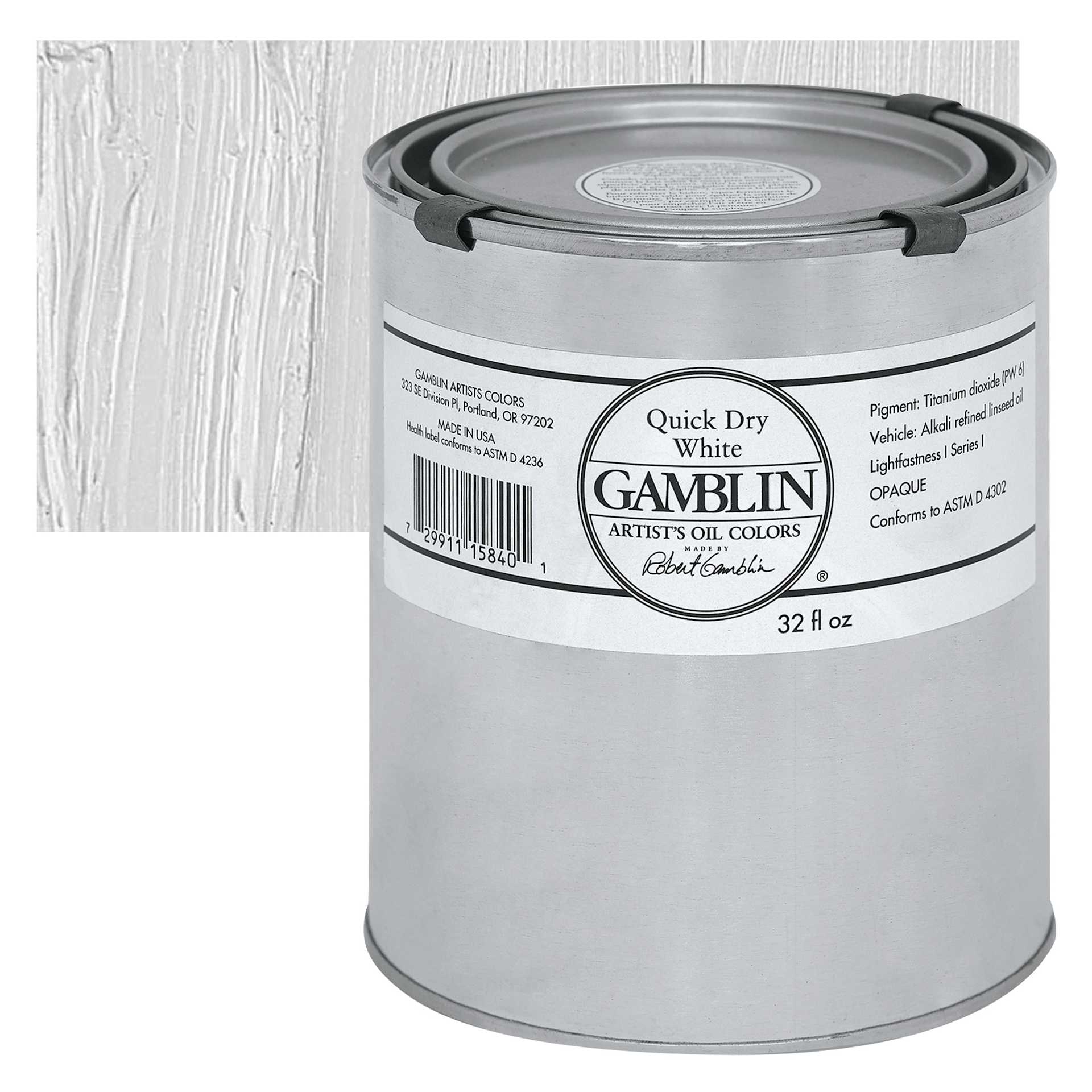 Gamblin Artist's Oil Color - Quick Dry White, 32 oz Can and swatch