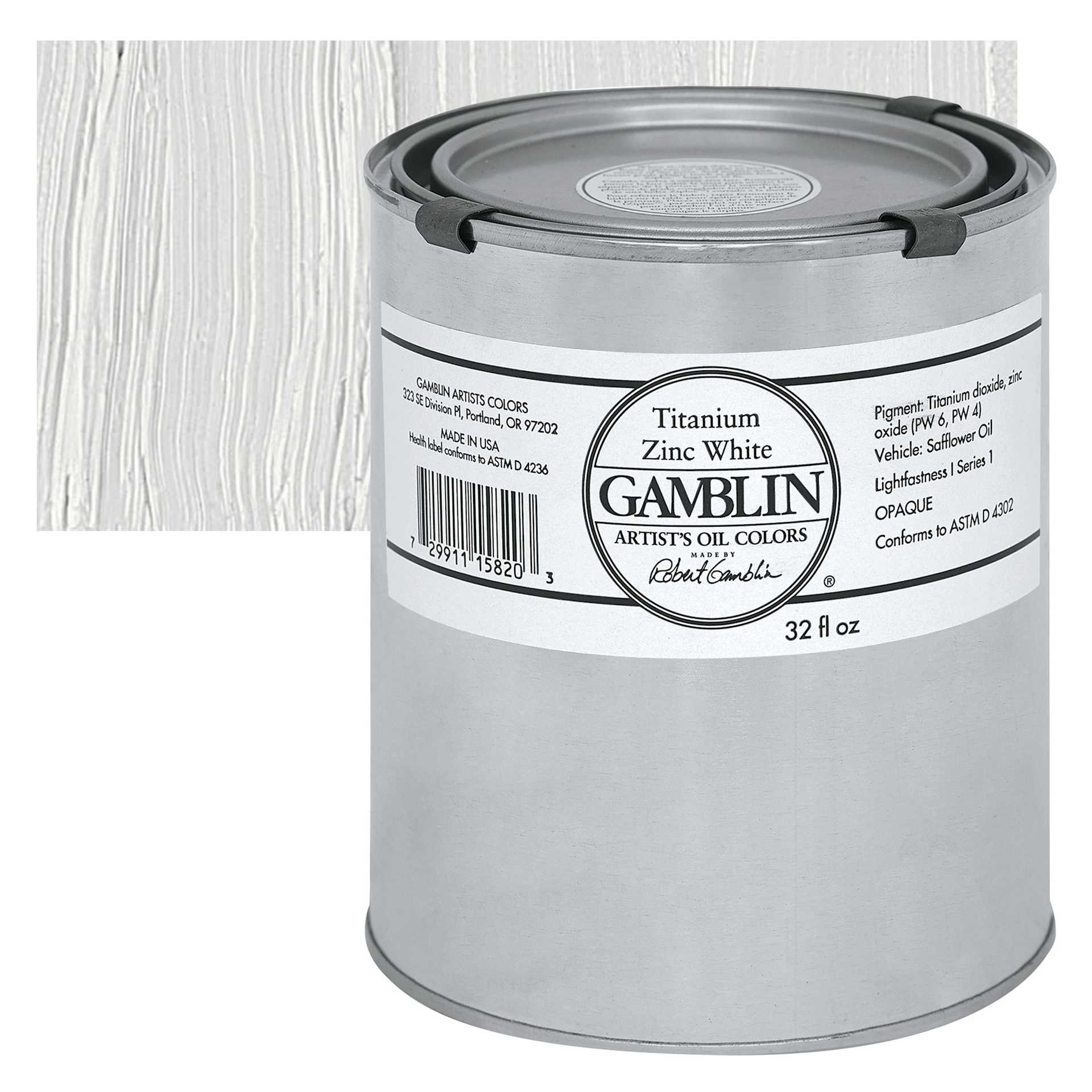 Gamblin Artist's Oil Color - Titanium-Zinc White, 32 oz Can and swatch