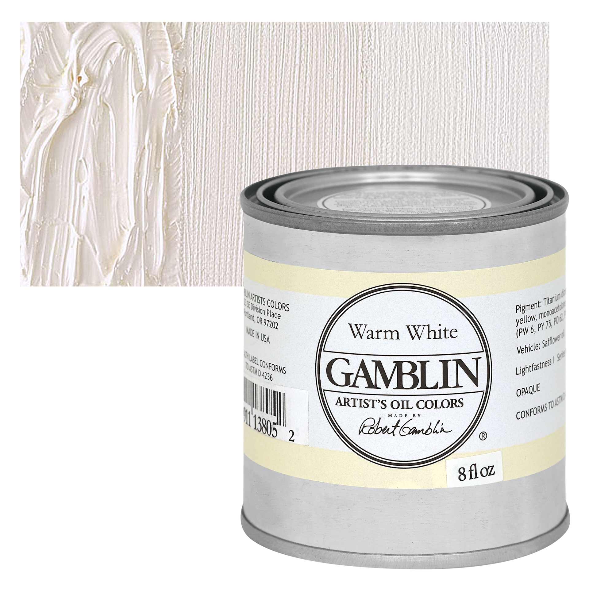 Gamblin Artists' Oil Color - Warm White, 8 oz can and swatch