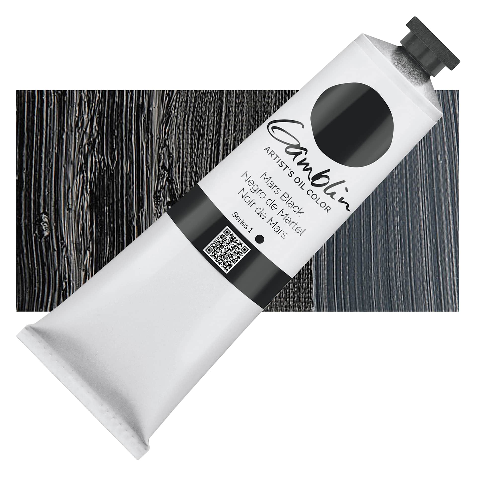 Gamblin Artist's Oil Color - Mars Black, 150 ml tube and swatch