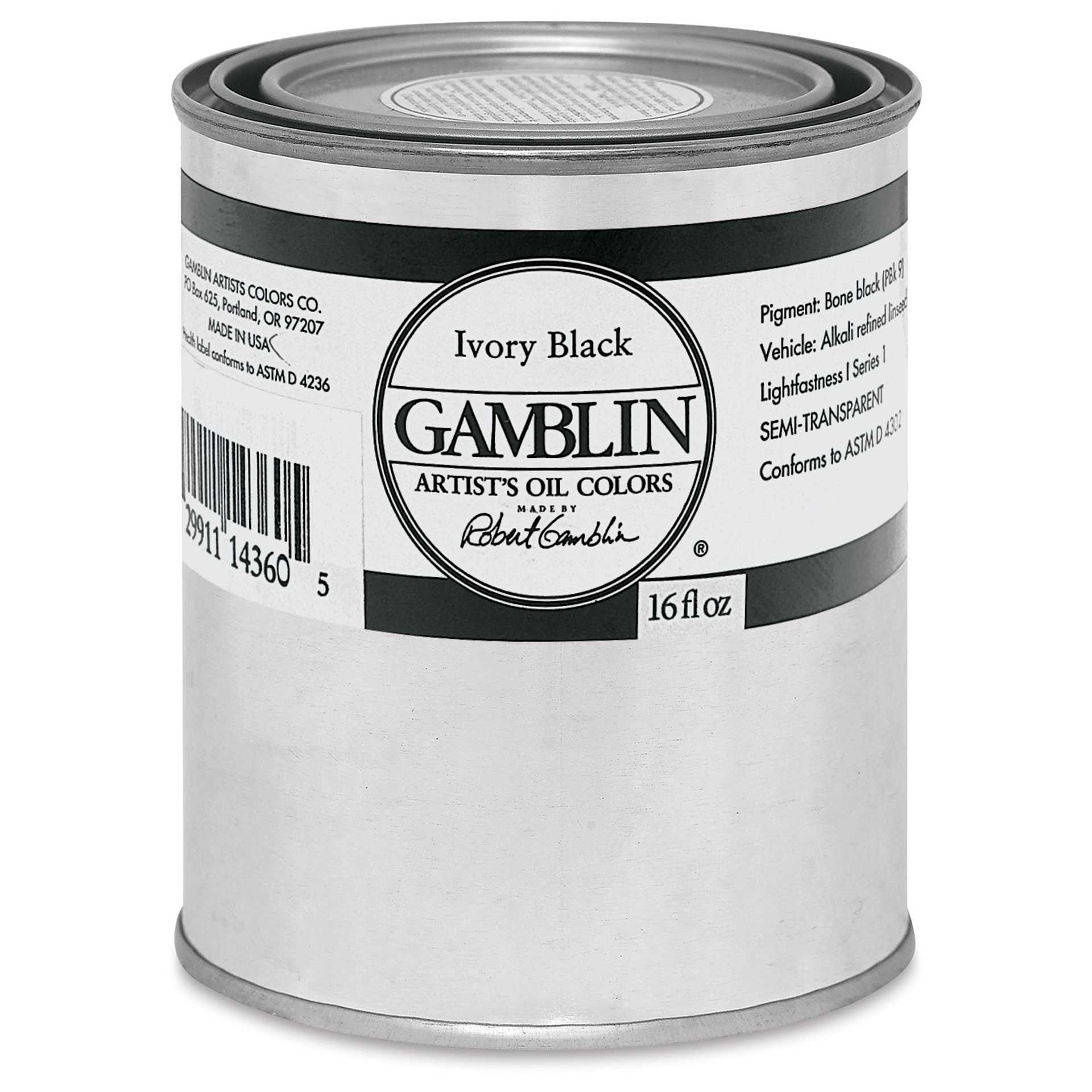 Gamblin Artist's Oil Color - Ivory Black, 16 oz Can