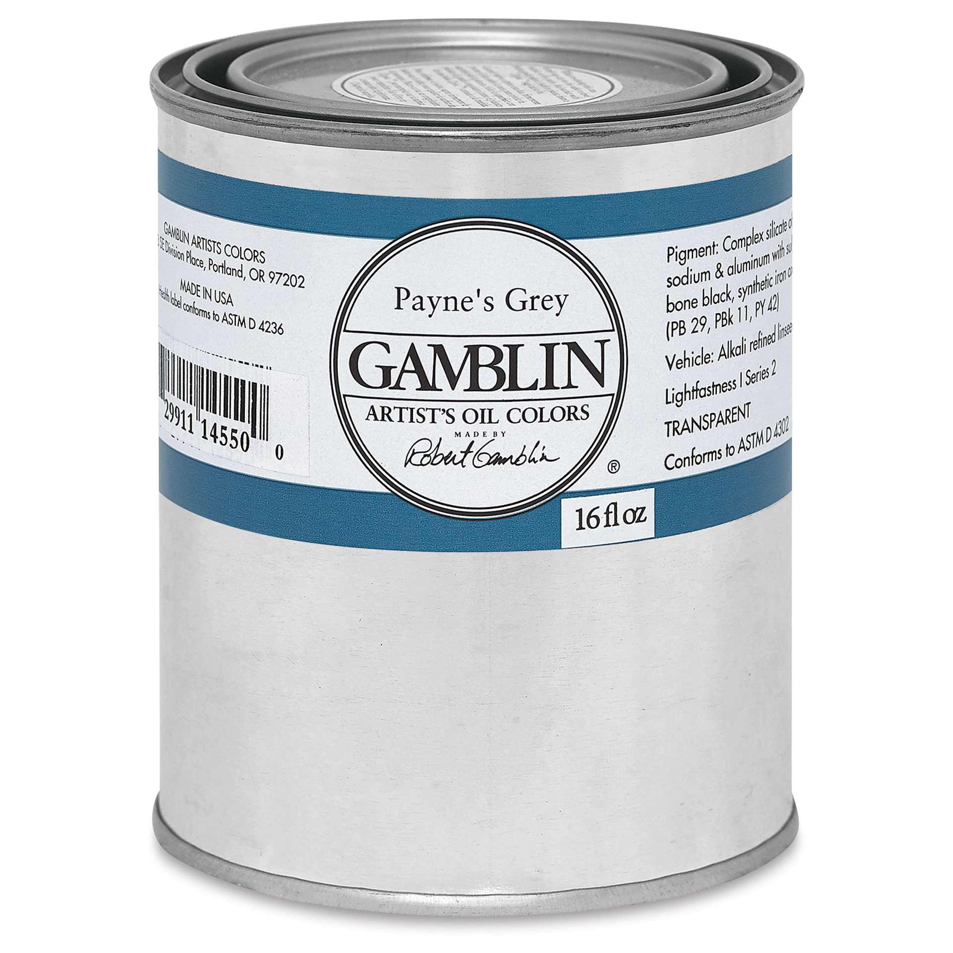 Gamblin Artist's Oil Color - Payne's Grey, 16 oz Can