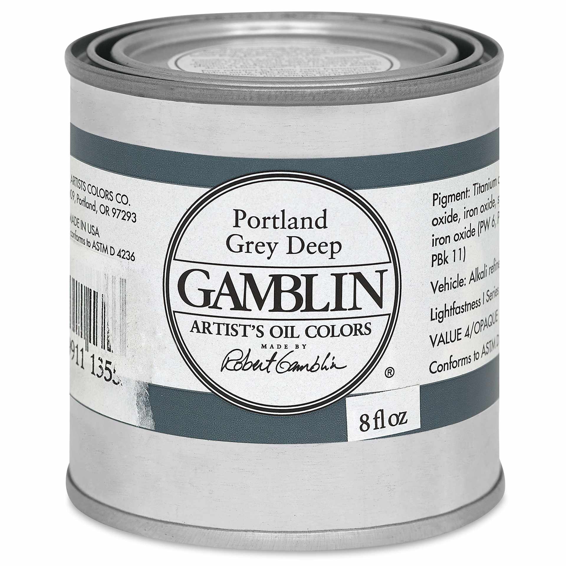 Gamblin Artist's Oil Color - Portland Grey Deep, 8 oz Can