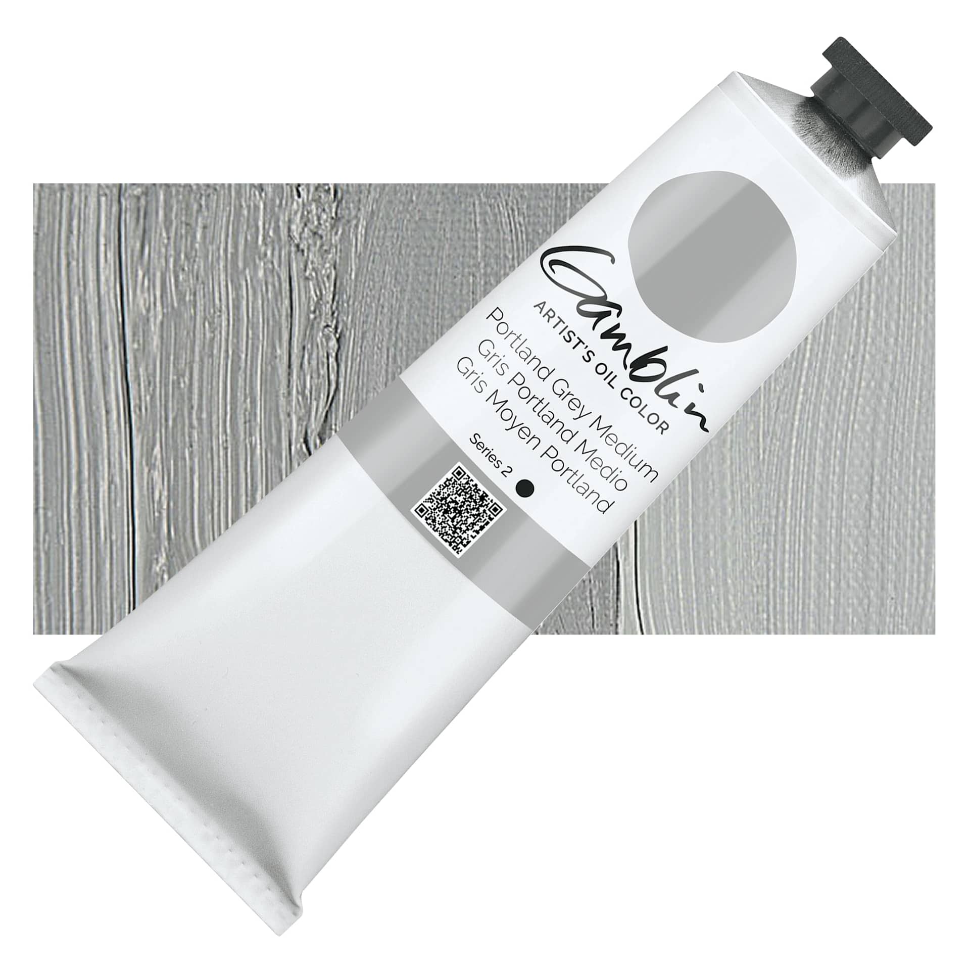 Gamblin Artist's Oil Color - Portland Grey Medium, 150 ml tube and swatch