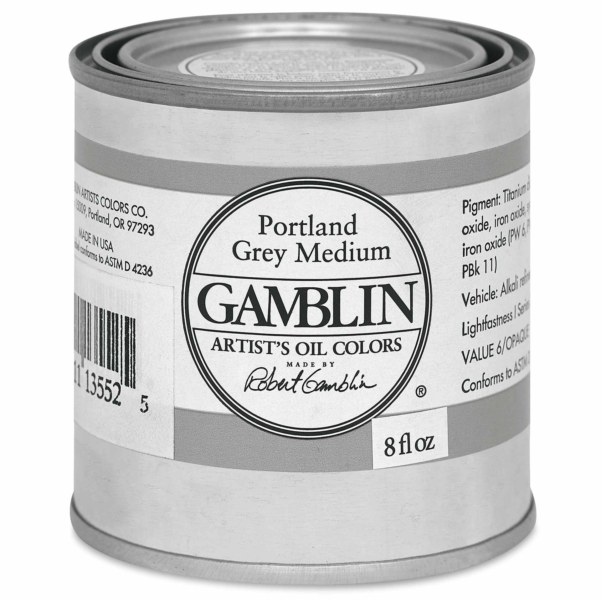 Gamblin Artist's Oil Color - Portland Grey Medium, 8 oz Can