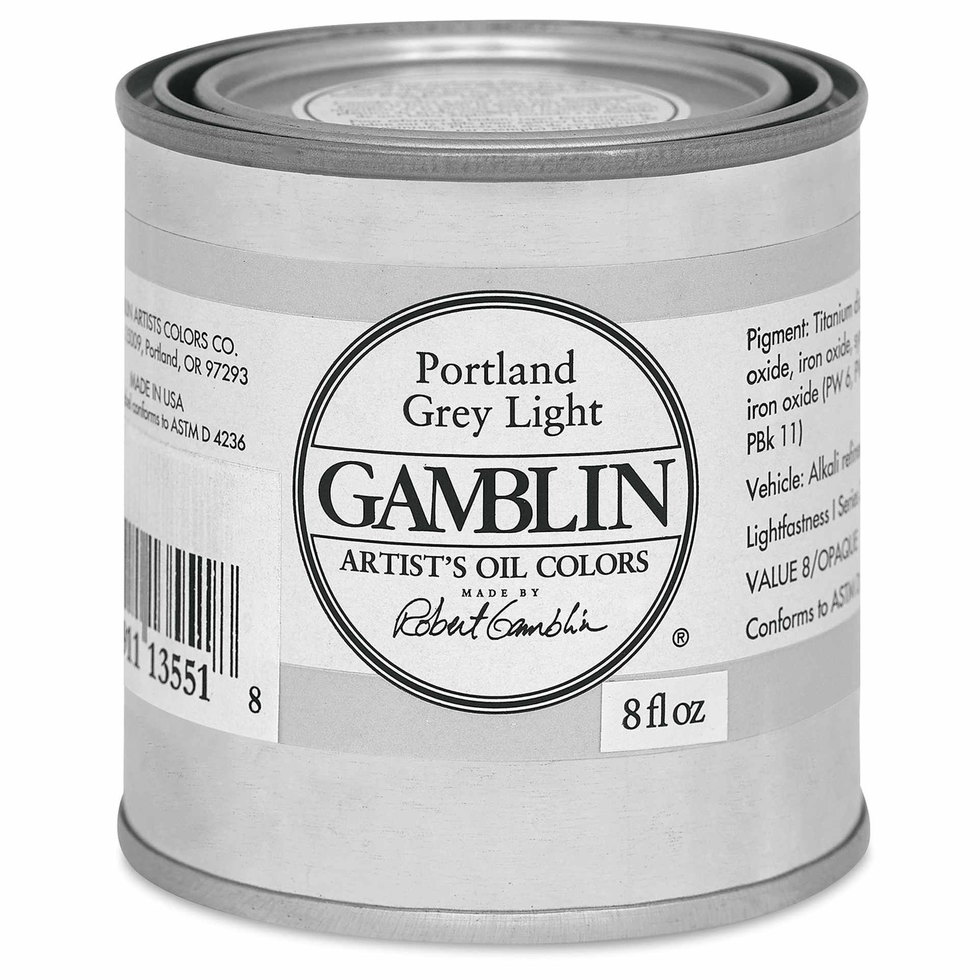 Gamblin Artist's Oil Color - Portland Grey Light, 8 oz Can Gamblin Artist's Oil Color - Portland Grey Light, 8 oz Can