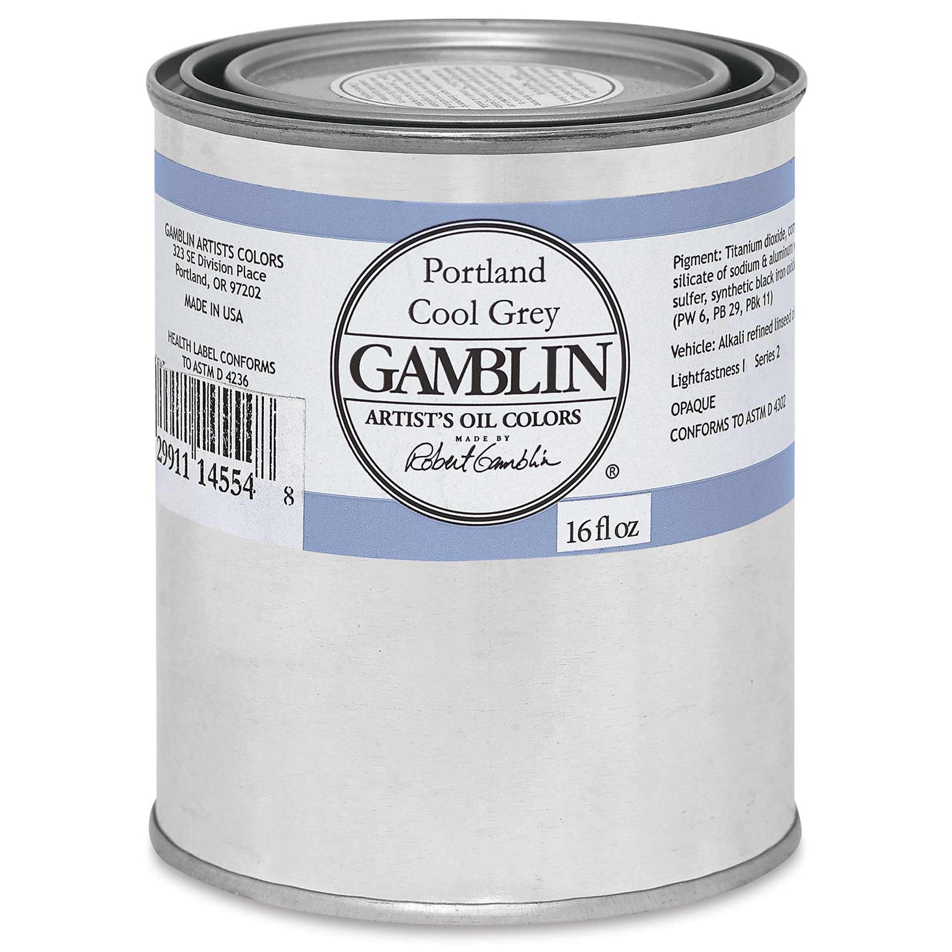 Gamblin Artists' Oil Color - Portland Cool Grey, 16 oz can