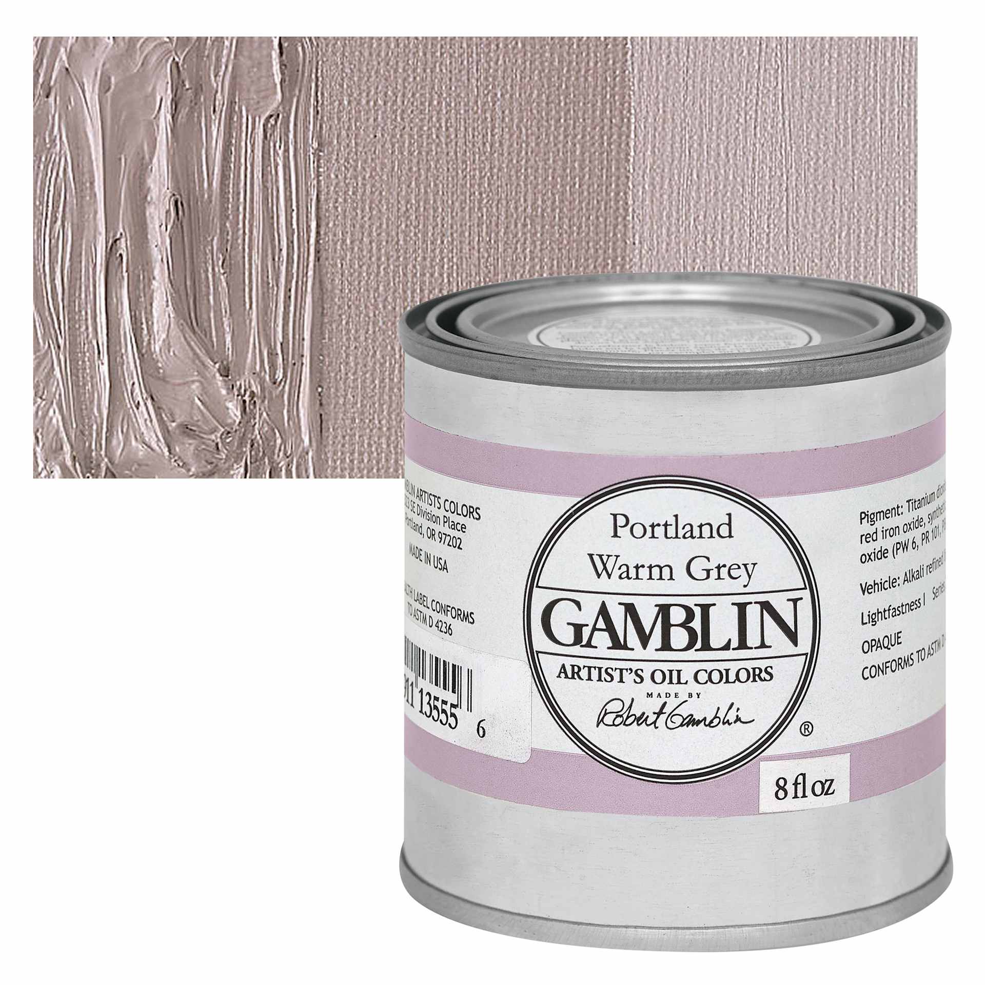 Gamblin Artists' Oil Color - Portland Warm Grey, 8 oz can and swatch