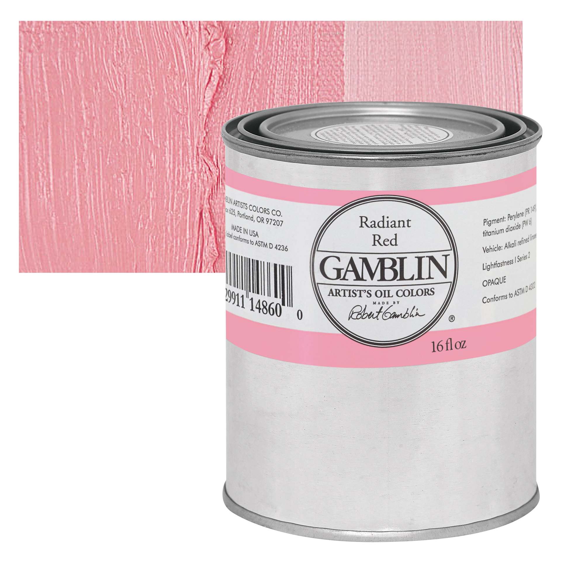 Gamblin Artist's Oil Color - Radiant Red, 16 oz Can and swatch