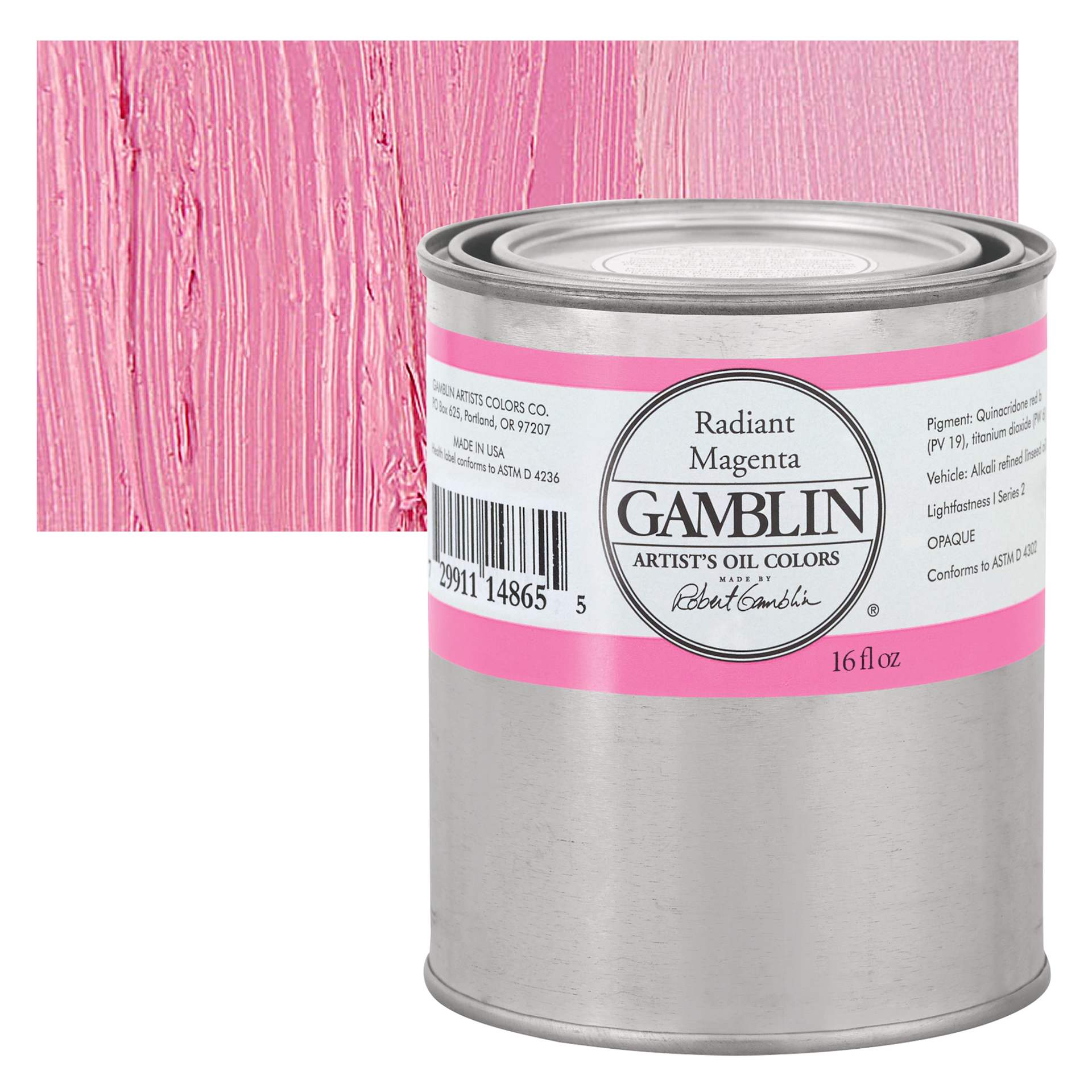 Gamblin Artist's Oil Color - Radiant Magenta, 16 oz Can and swatch