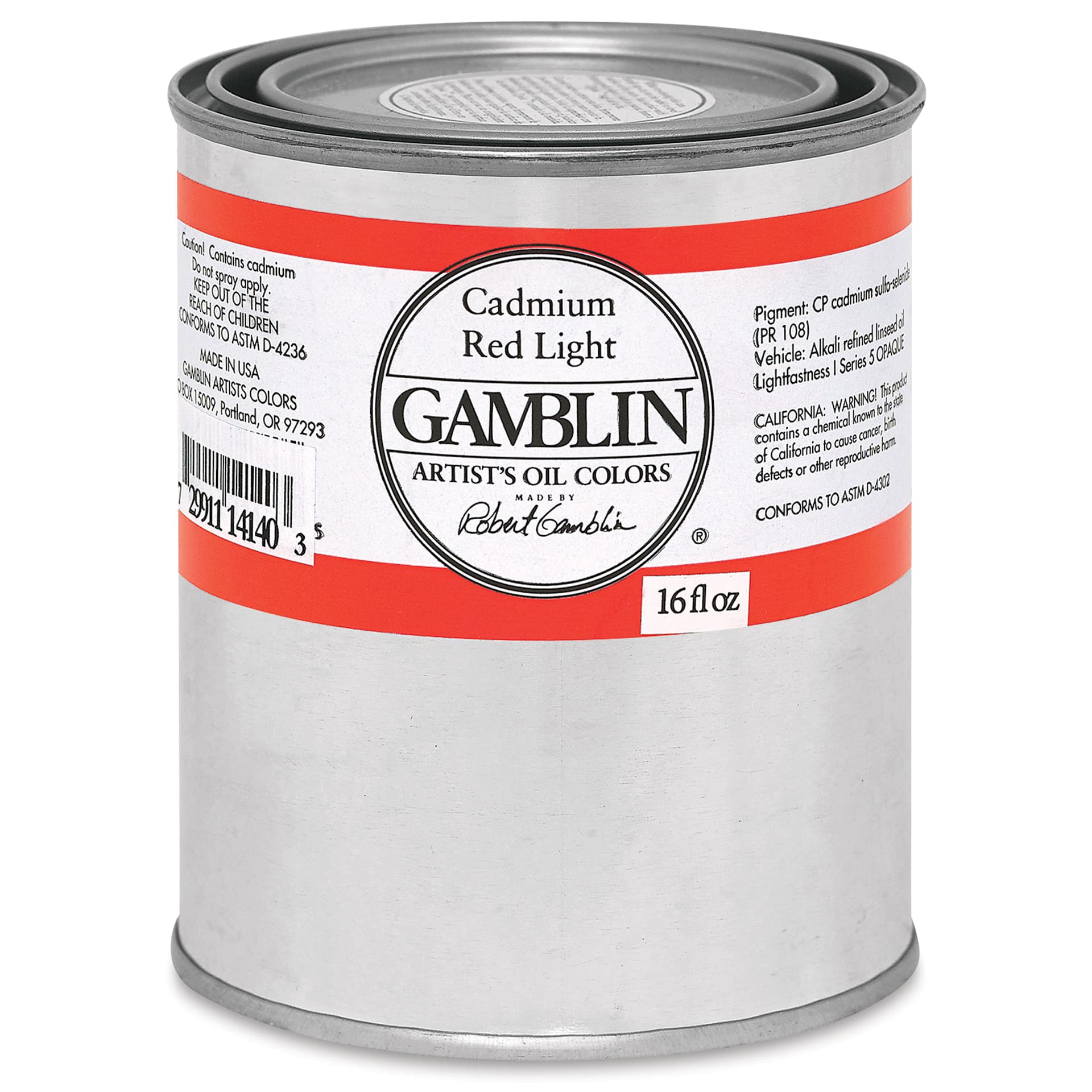 Gamblin Artist's Oil Color - Cadmium Red Light, 16 oz Can