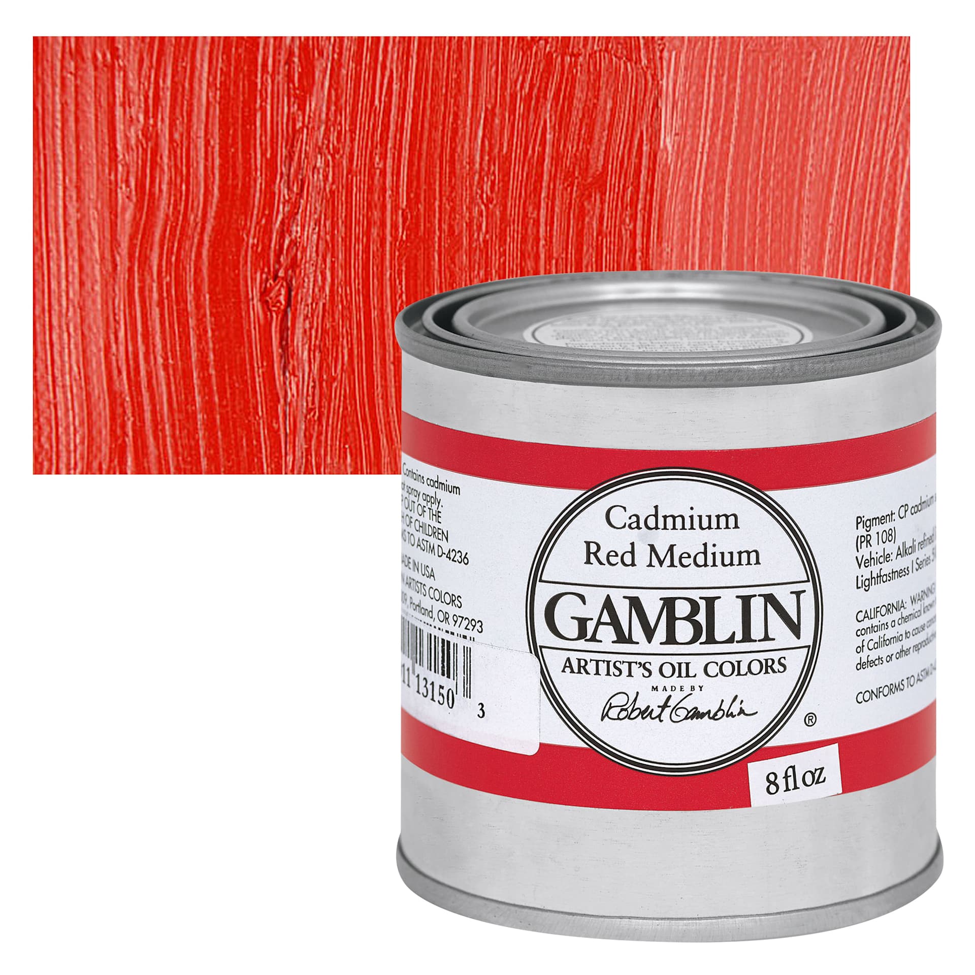 Gamblin Artist's Oil Color - Cadmium Red Medium, 8 oz Can and swatch