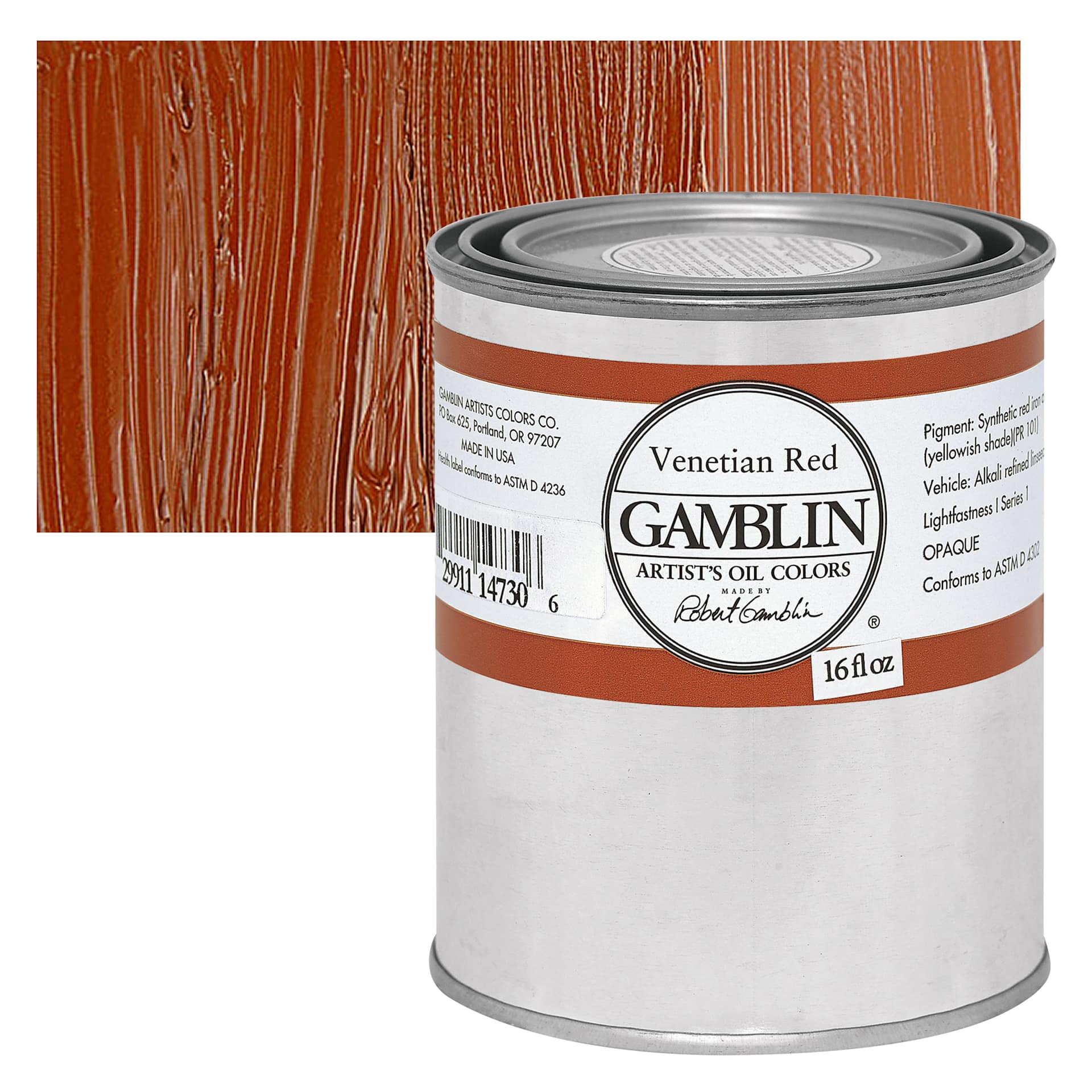 Gamblin Artist's Oil Color - Venetian Red, 16 oz Can and swatch