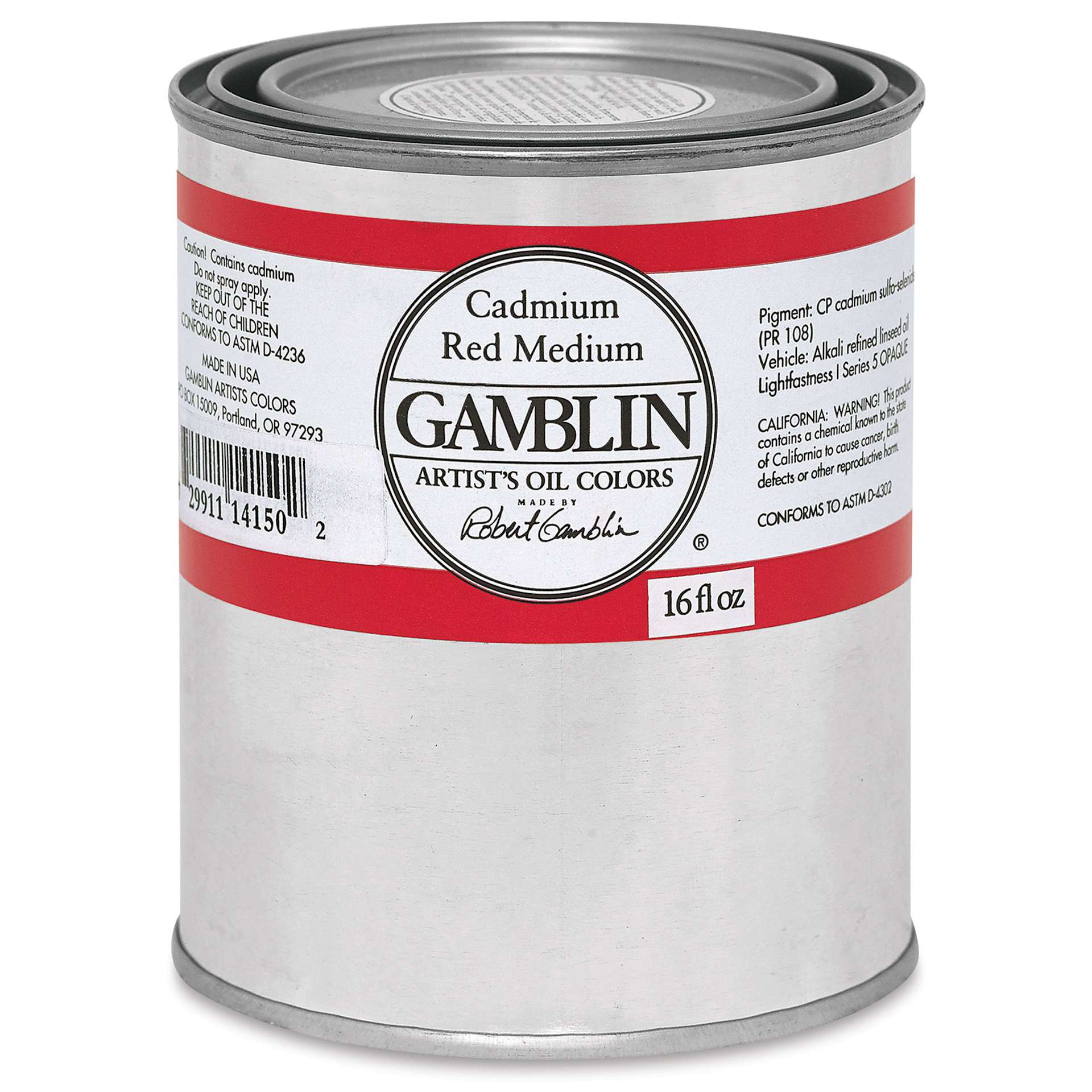 Gamblin Artist's Oil Color - Cadmium Red Medium, 16 oz Can