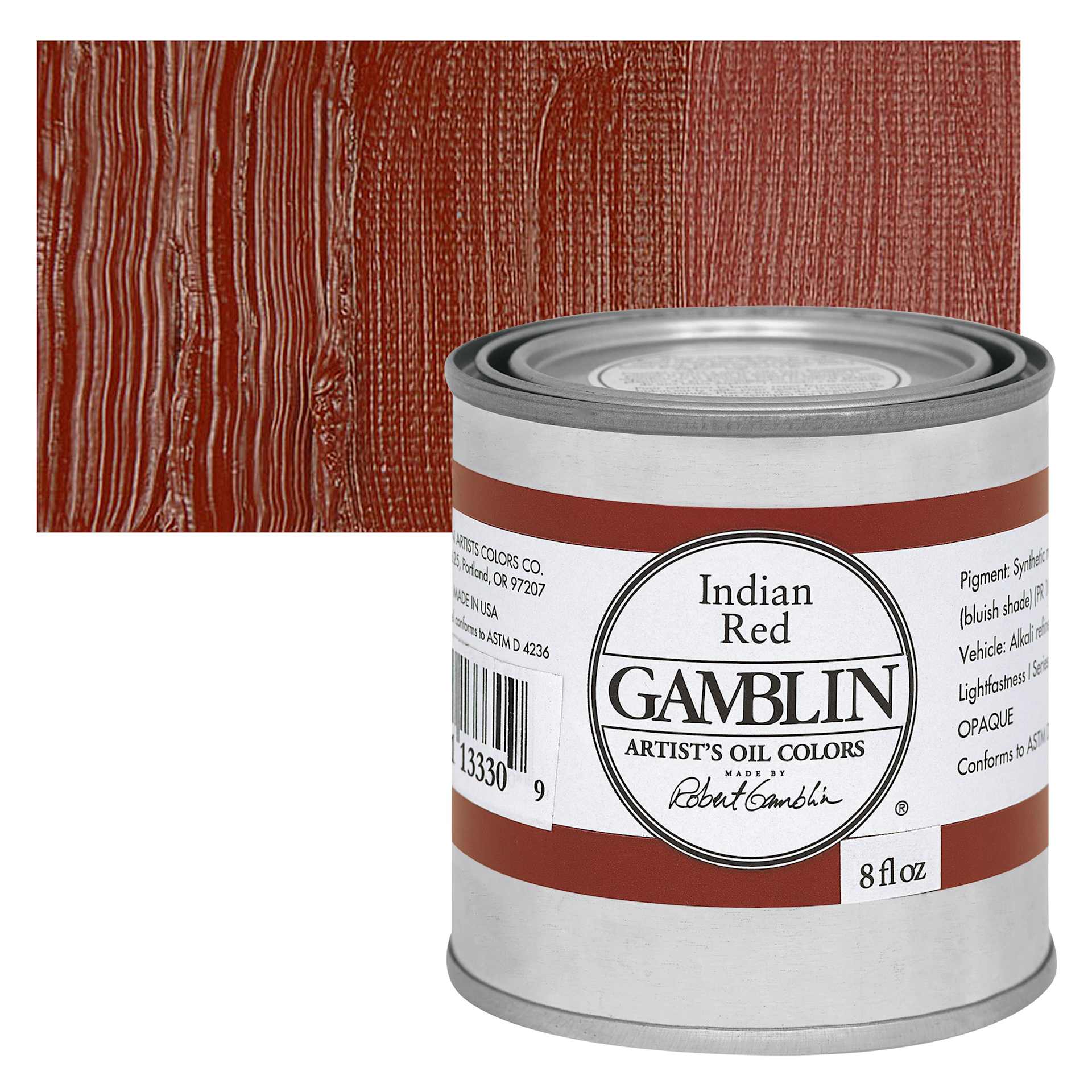 Gamblin Artist's Oil Color - India Red, 8 oz Can and swatch Gamblin Artist's Oil Color - India Red, 8 oz Can and swatch