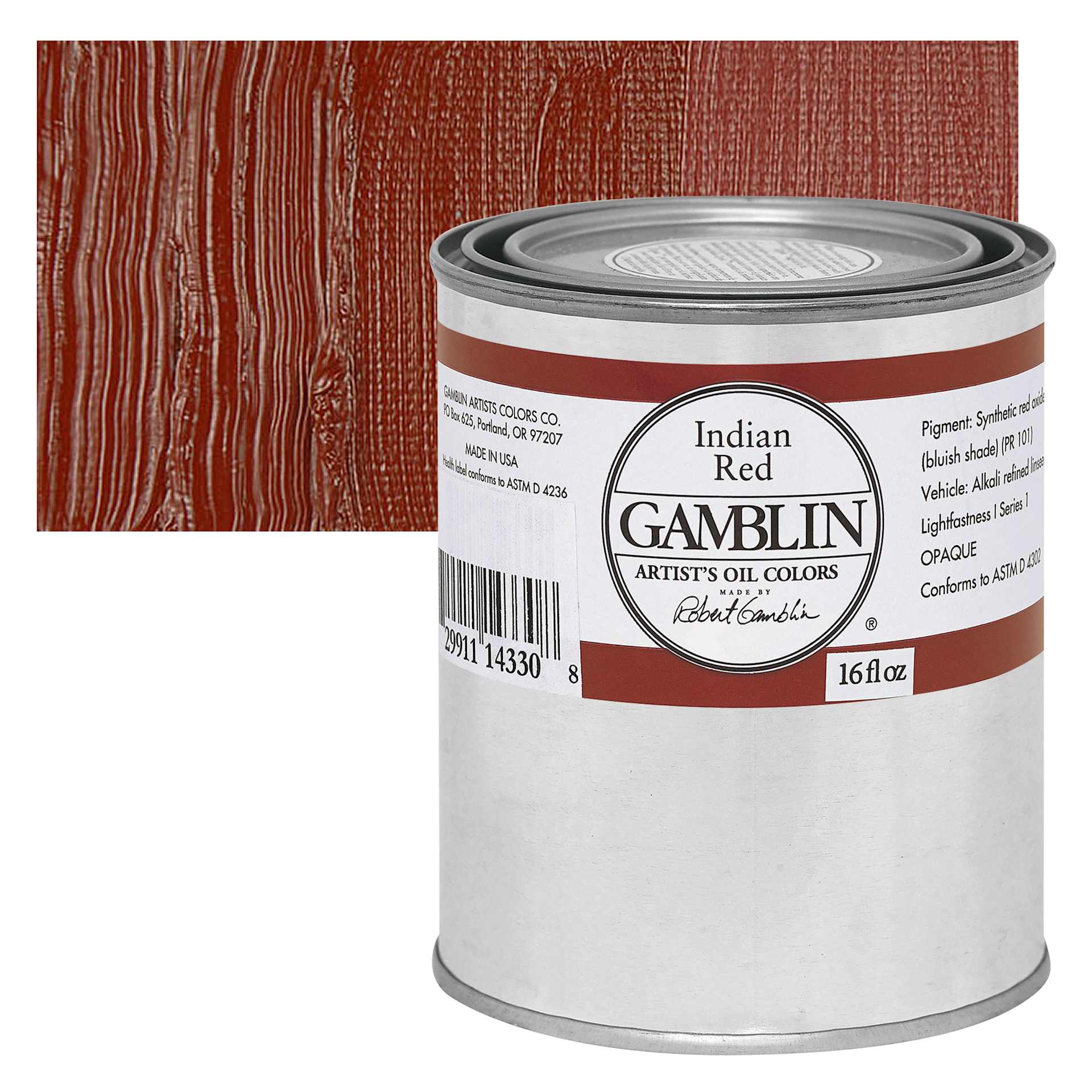 Gamblin Artist's Oil Color - India Red, 16 oz Can and swatch