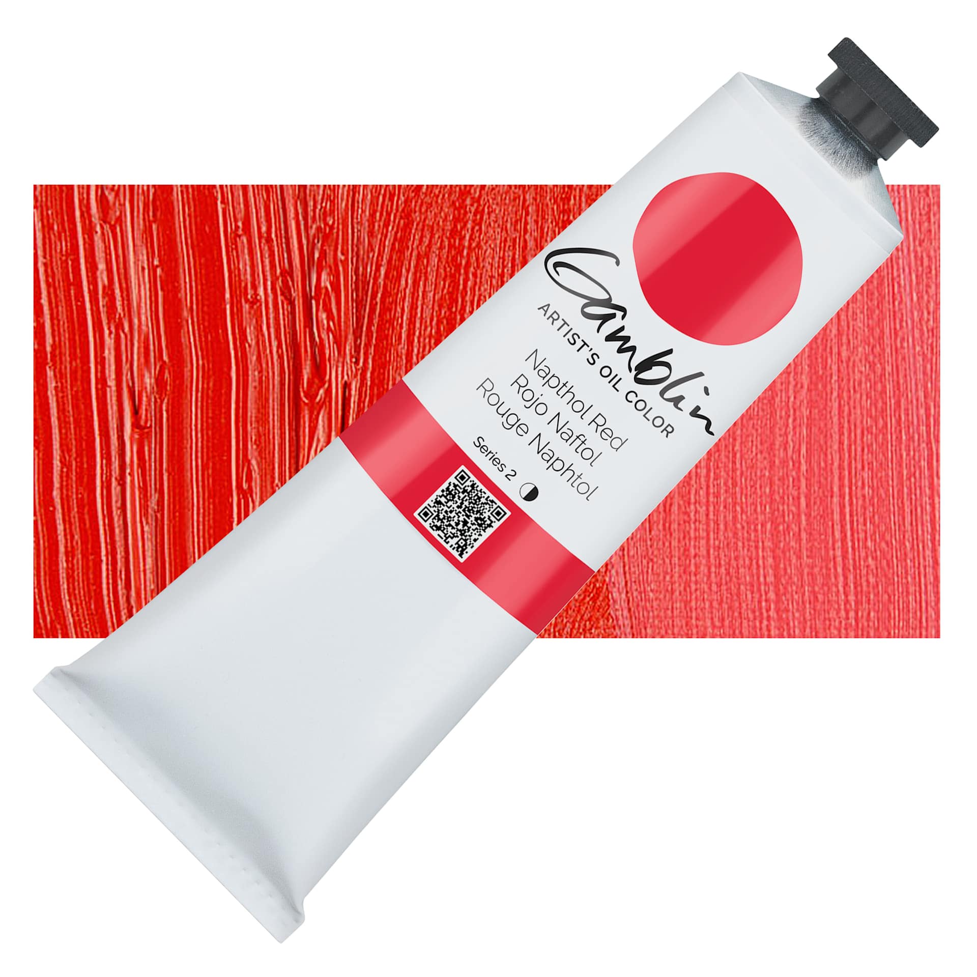 Gamblin Artist's Oil Color - Naphthol Red, 150 ml tube and swatch