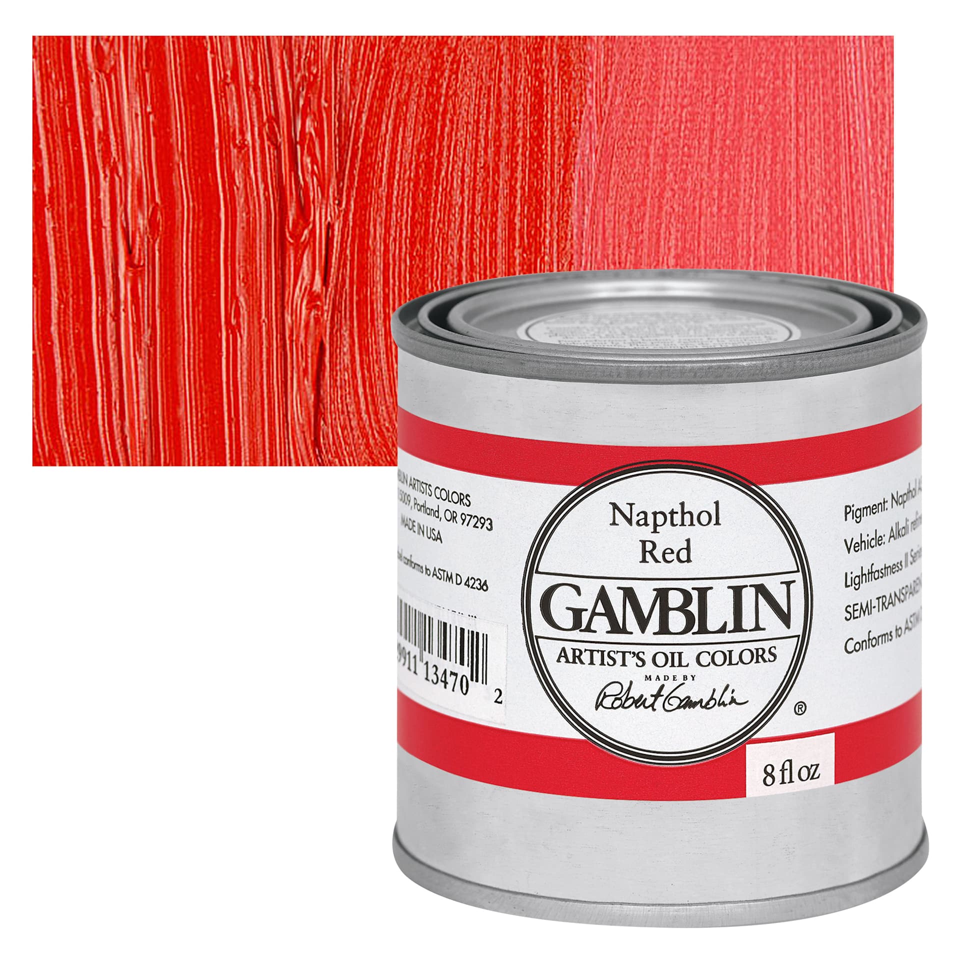 Gamblin Artist's Oil Color - Naphthol Red, 8 oz Can and swatch