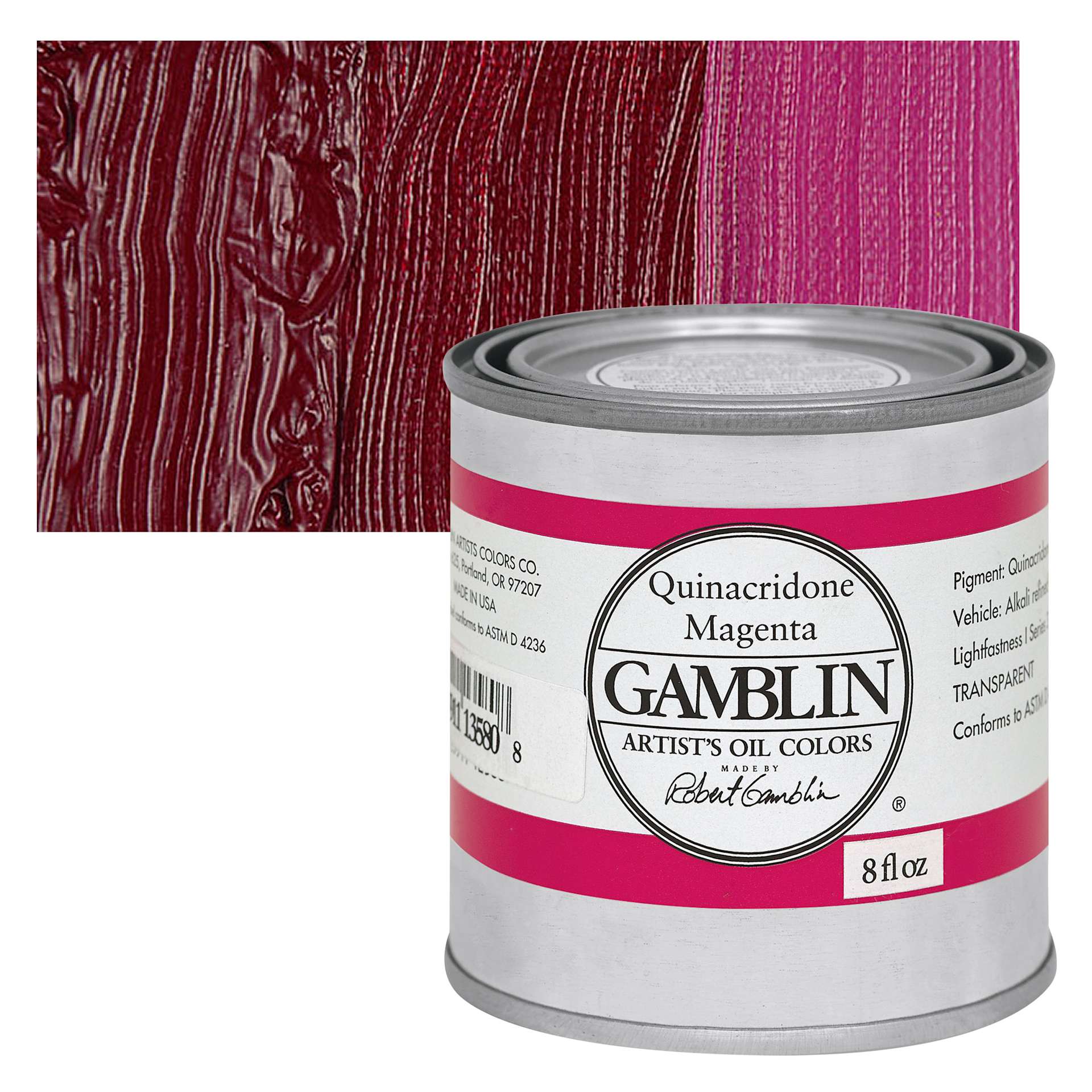 Gamblin Artist's Oil Color - Quinacridone Magenta, 8 oz Can and swatch