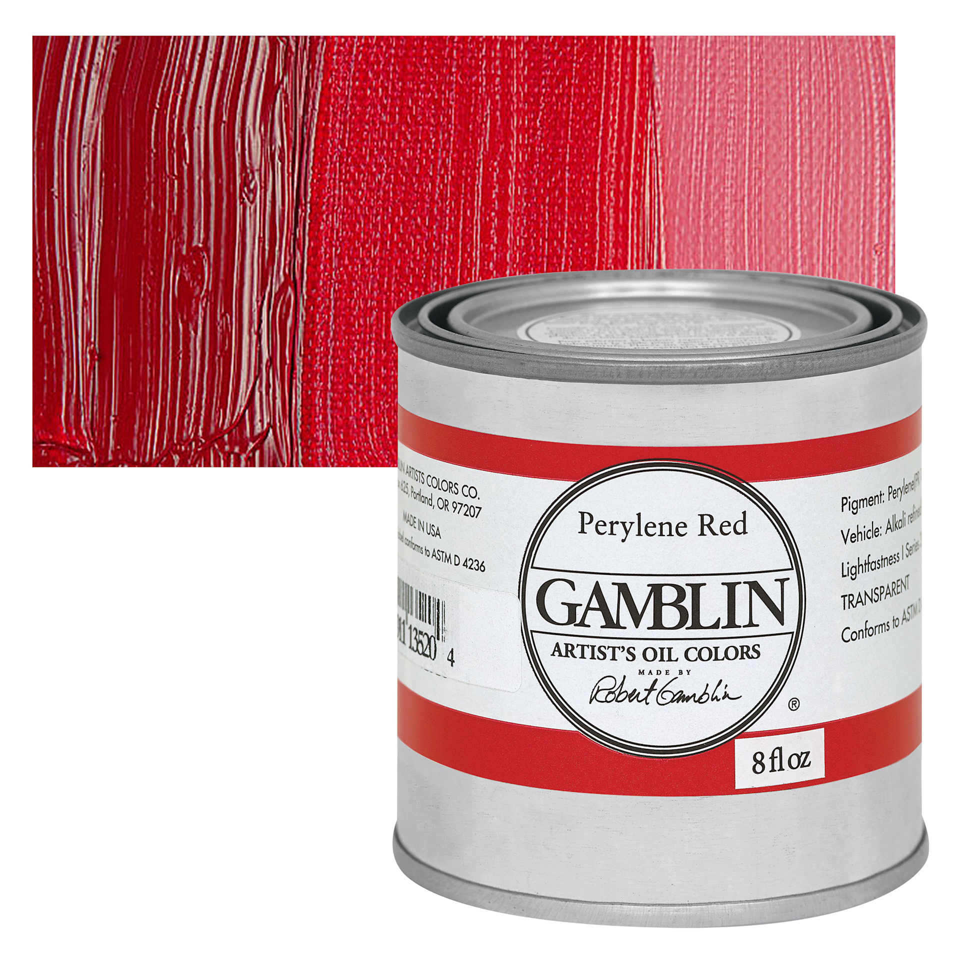 Gamblin Artist's Oil Color - Perylene Red, 8 oz Can and swatch